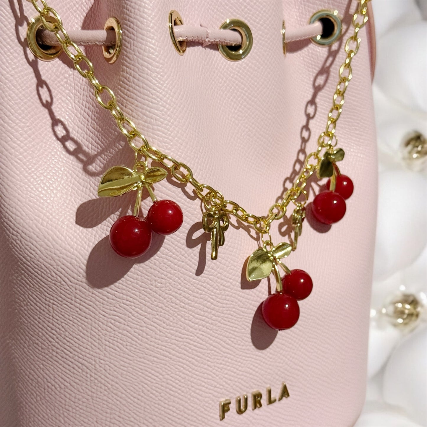 Red Cherry bag charm | key chain | golden chain with golden buckle | y2k chain | bag lover gift