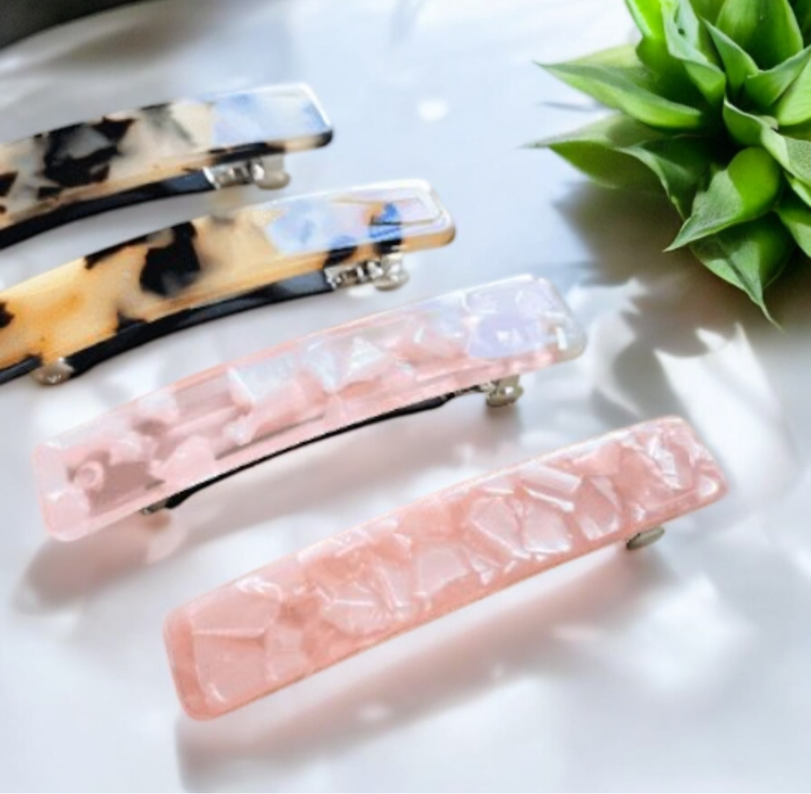 Blonde tortoiseshell pink marble effect colourful french barrette | Modern retro Acetate clips | korean hair accessories