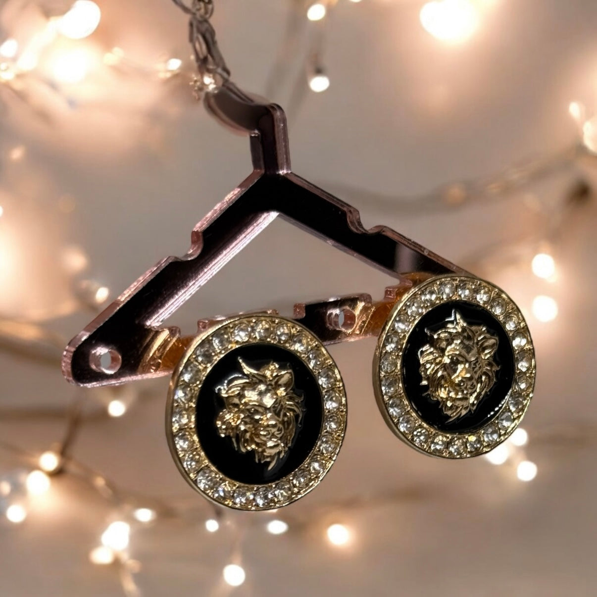 Lux - Gold and black stud earrings | Lion head earrings | korean earrings | baroque style earrings| Medallion shaped dangle earrings