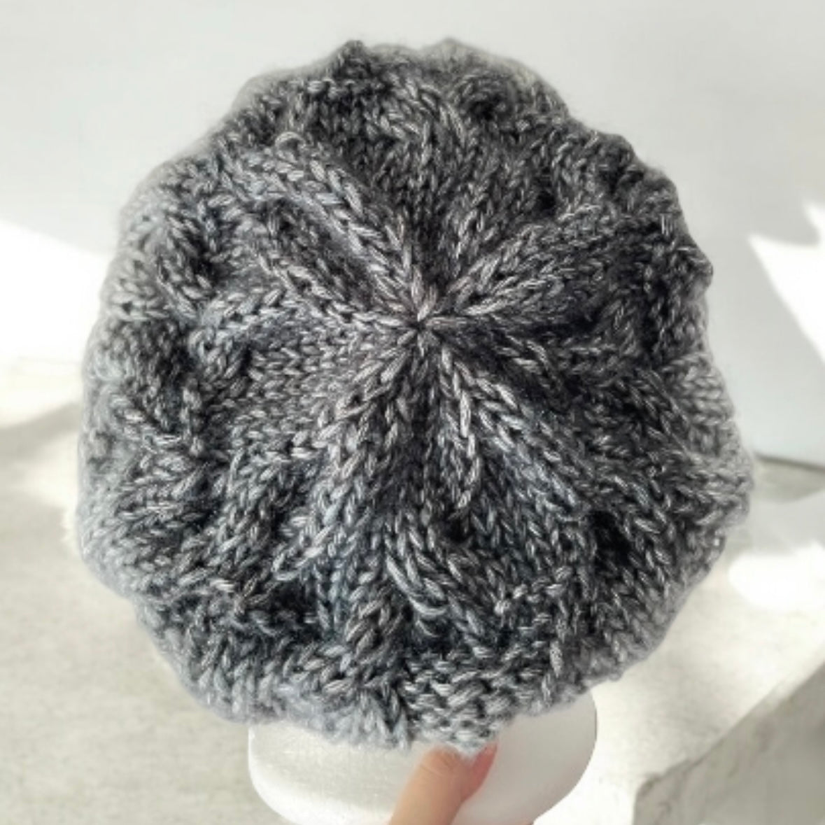 Hand knit Cable Beanie | Knit Beret | Slouchy Hat in ombre grey and black | Knit beanie in monochrome tonal | Fluffy and cozy winter hat