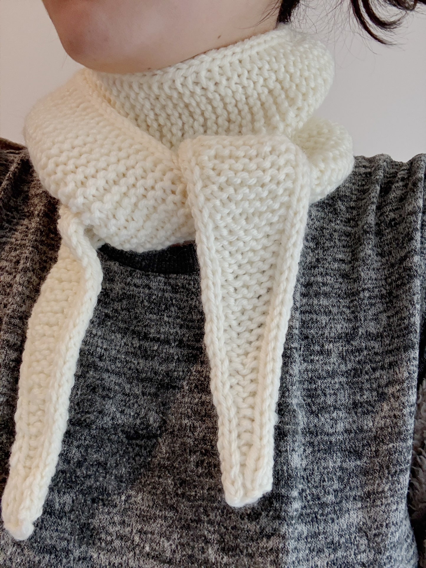 Sophie scarf in cream white | hand knit neckechief | winter wrap | small skinny scarf | handmade gift | tiktok viral scarf | wool yarn