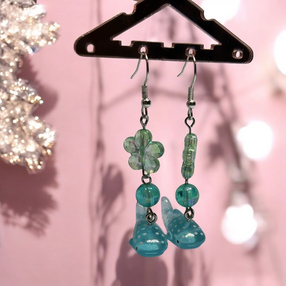 Y2K - Blue whale earrings with dots | 3d animal dangle earrings | cute kawaii art | sea creature earrings