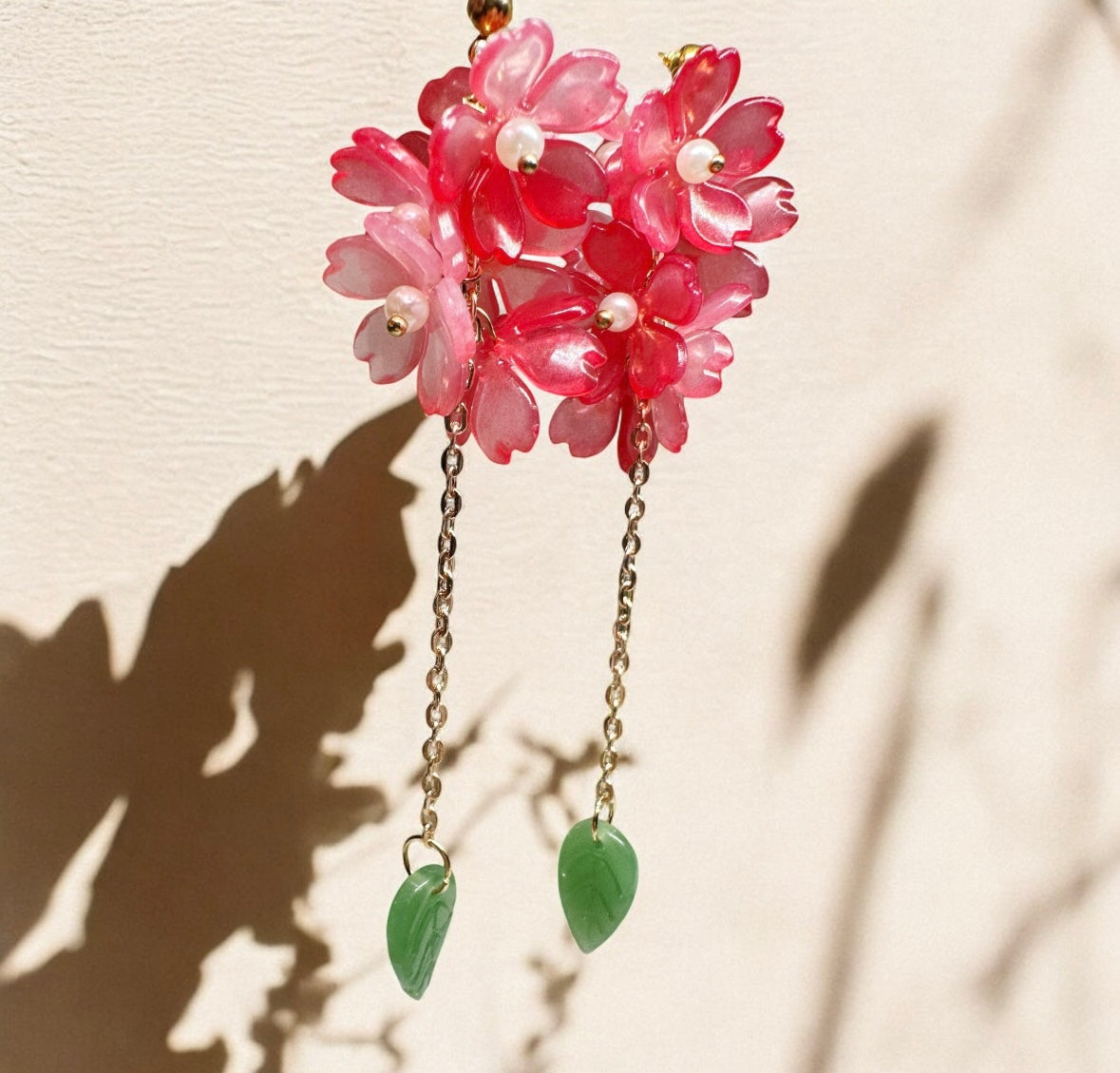 Whimsical - Sakura earrings |Kawaii cute fun chain earrings | korean art colourful dangle | pink frosted flower bridal earrings