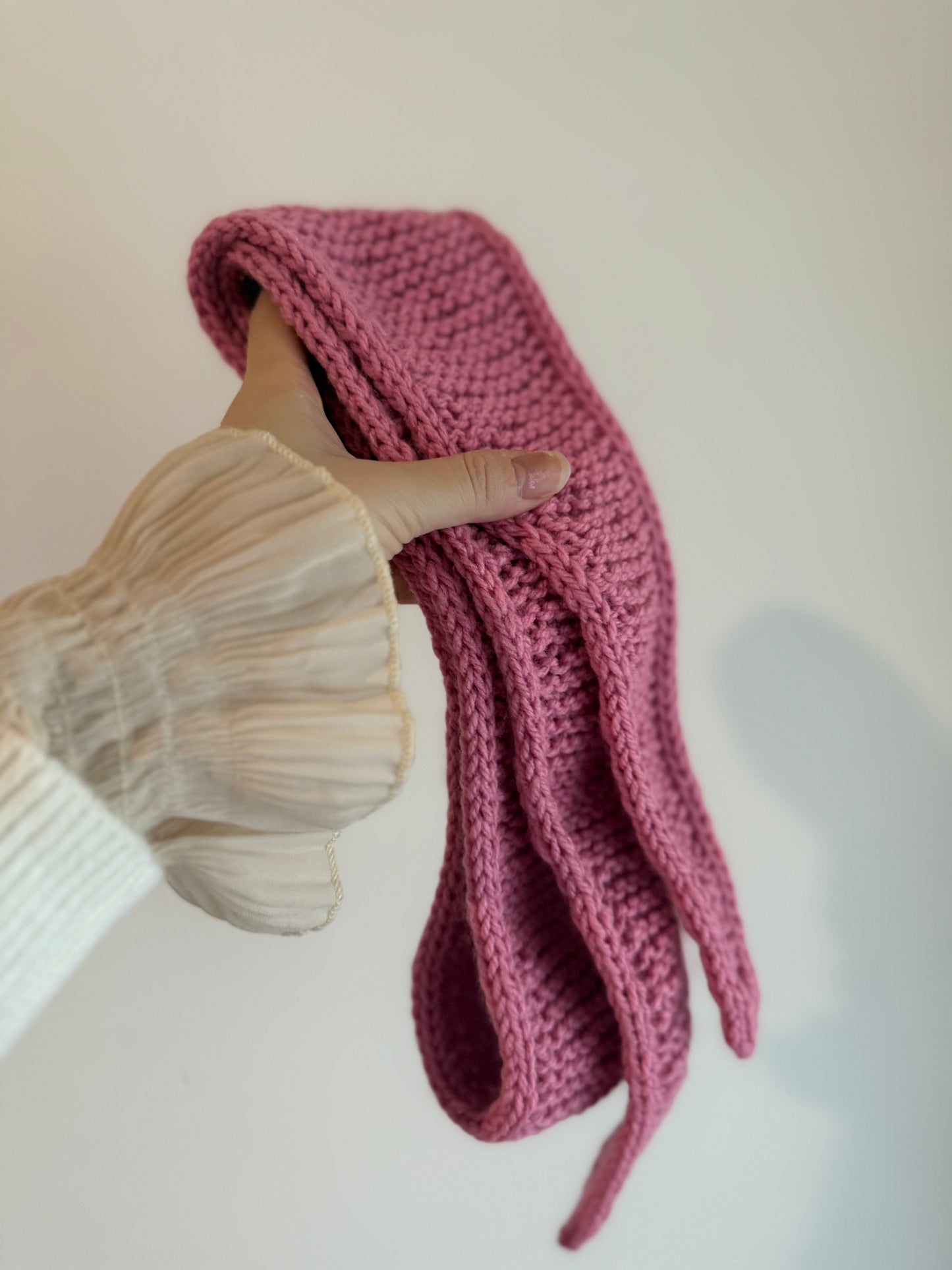Sophie scarf in pink | hand knit neckechief | winter wrap | small skinny scaf | handmade gift | tiktok viral scarf