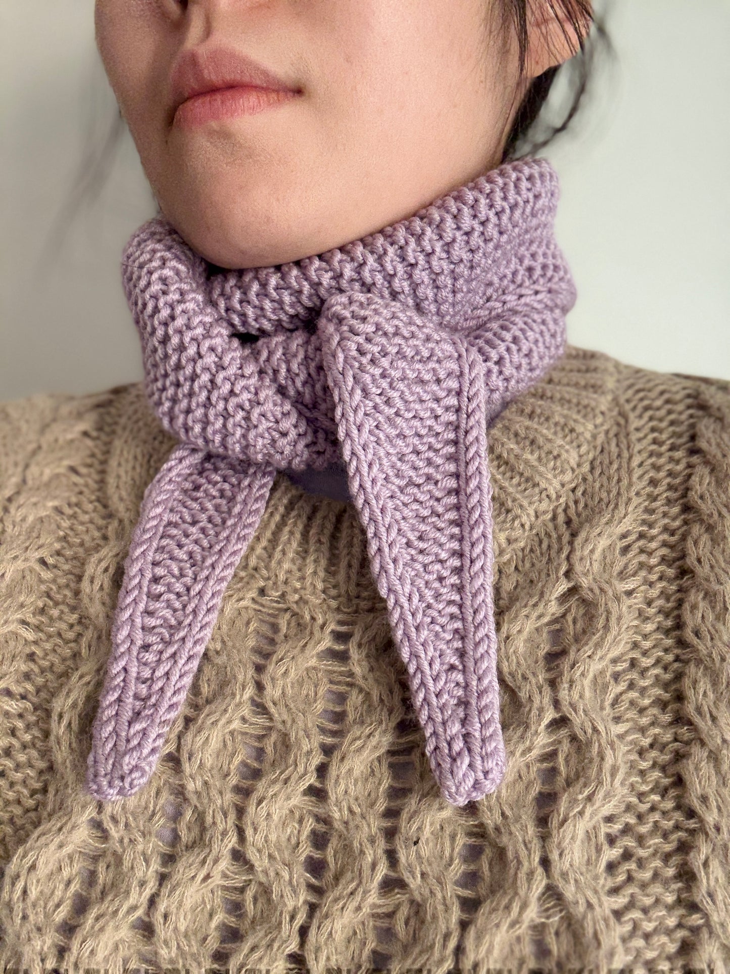 Sophie scarf lilac | hand knit neckechief | winter wrap | small skinny scarf | handmade gift | tiktok viral scarf | wool yarn