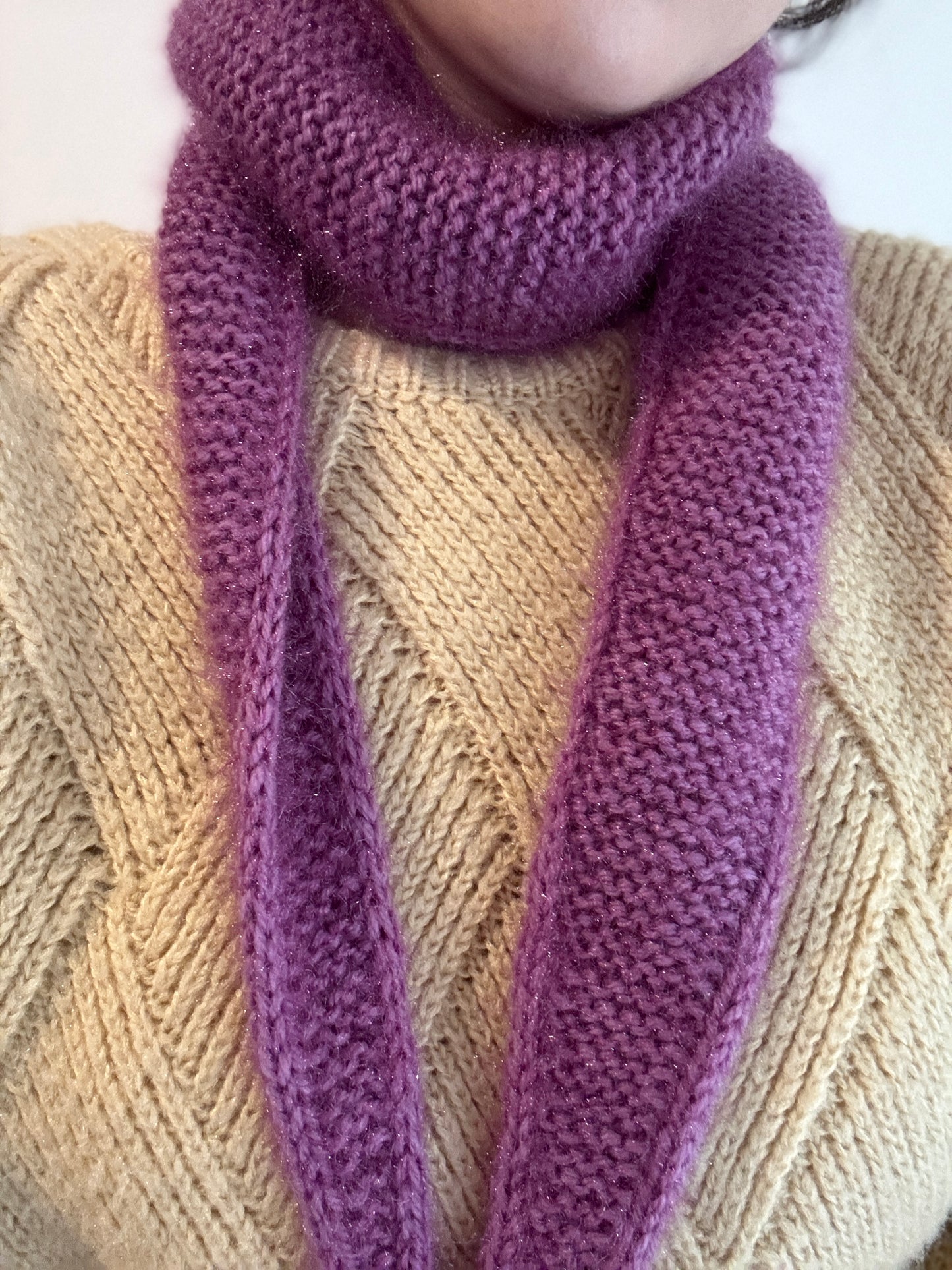 Sophie scarf in purple| hand knit neckechief | winter wrap | small skinny scaf | handmade gift | tiktok viral scarf