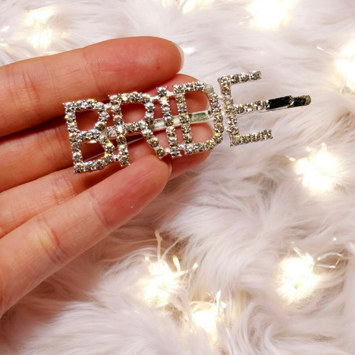 Silver rhinestones BRIDE letter clip