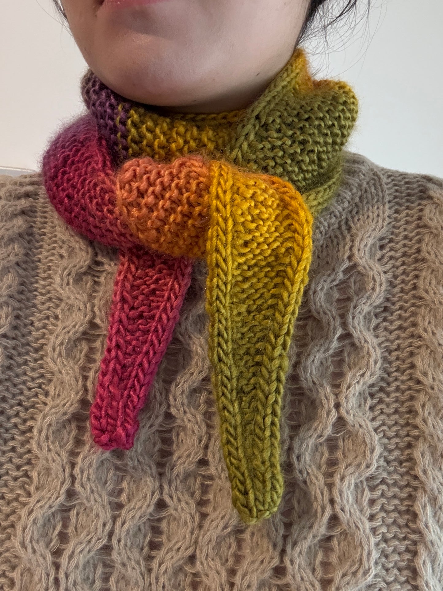 Sophie scarf in candy mix | hand knit neckechief | winter wrap | small skinny scaf | handmade gift | tiktok viral scarf