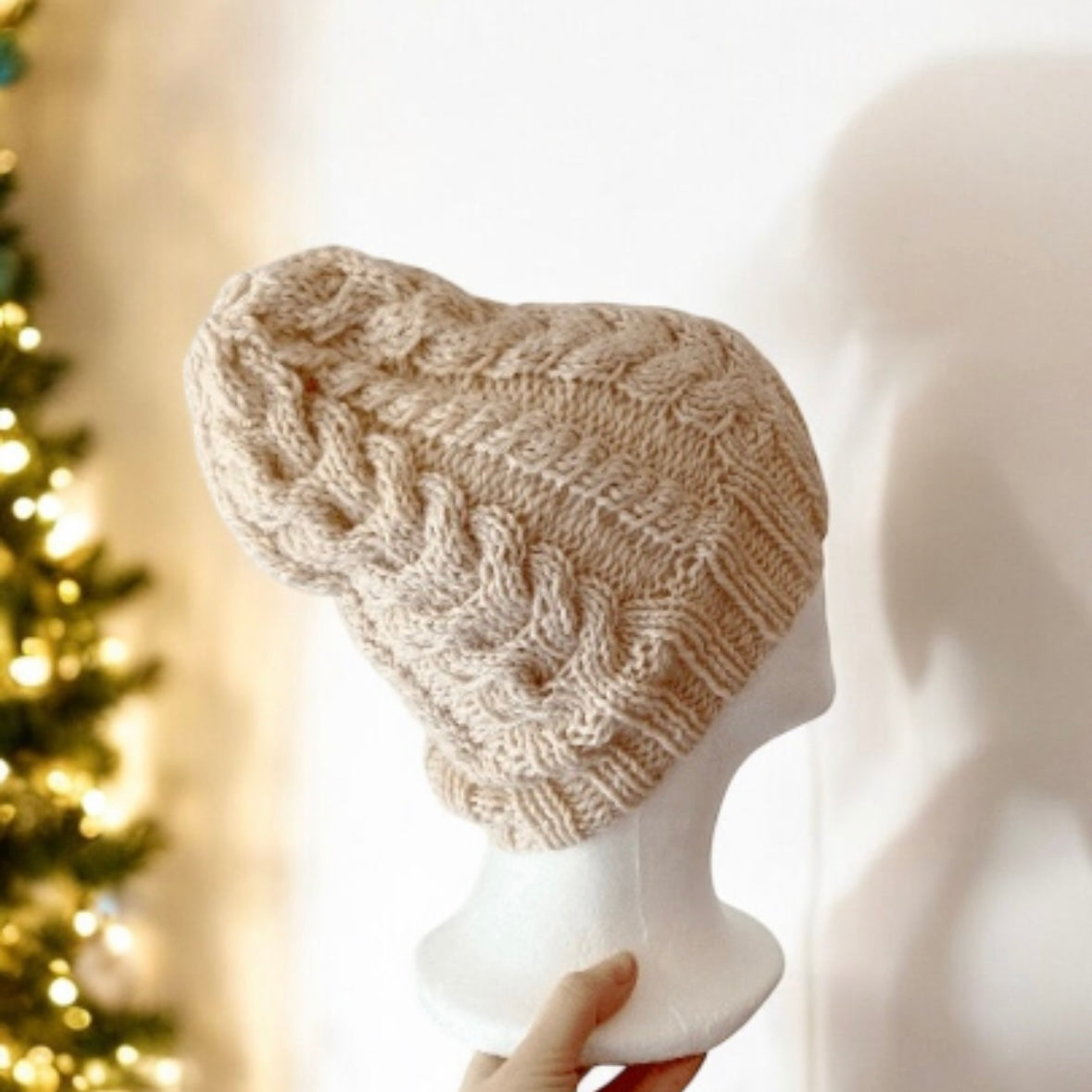 Hand knit Ecru colour Cable Knitted | merino cream soft tone colour knit hat | adult women or men beanie | Winter knit briaded hat - TuttyKnitty