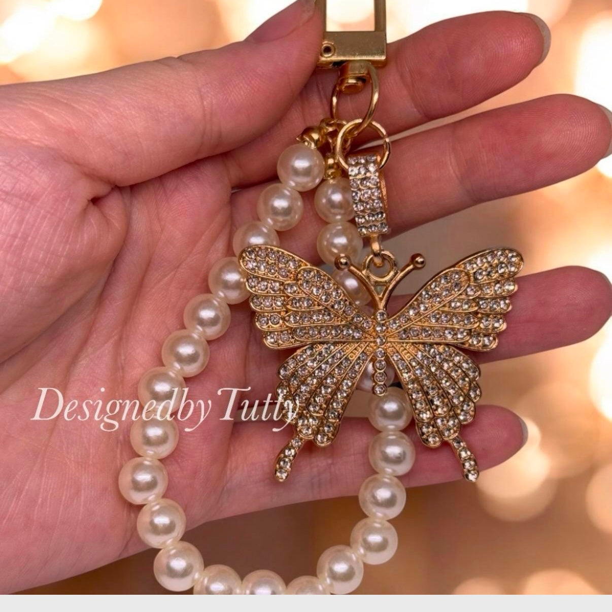 Butterfly pendant keychain | faux pearl| bag charm