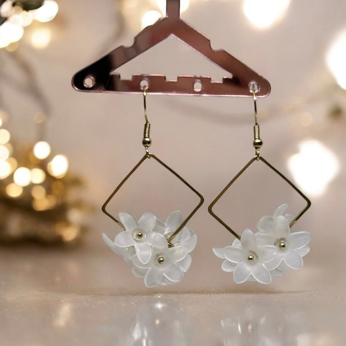 Whimsical - Daisy flower petal earrings |Kawaii cute fun hoop earrings | korean art colourful dangle earrings | white flower with crystal clear beads
