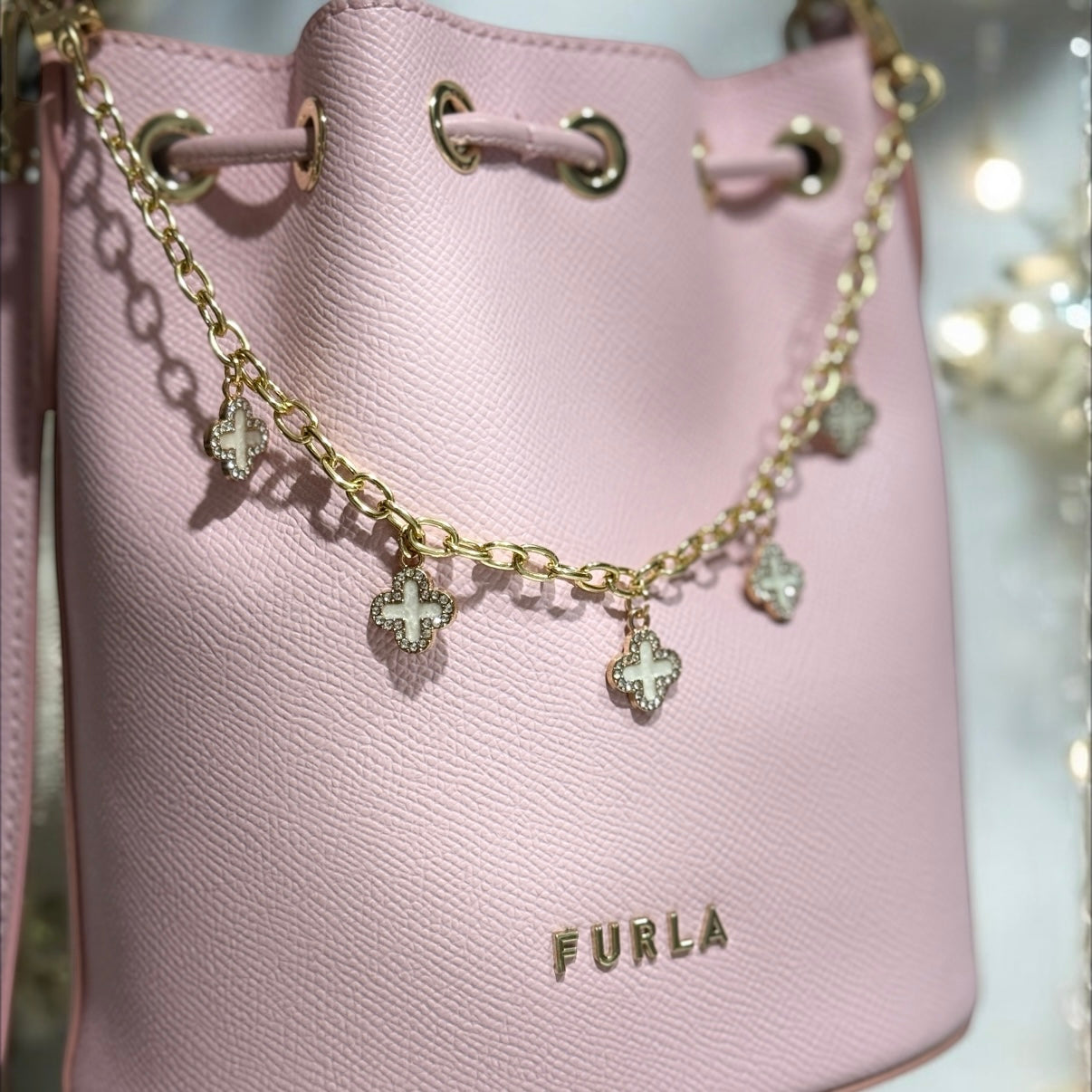 Clover bag charm | key chain | golden chain with gold buckle | y2k chain | bag lover gift