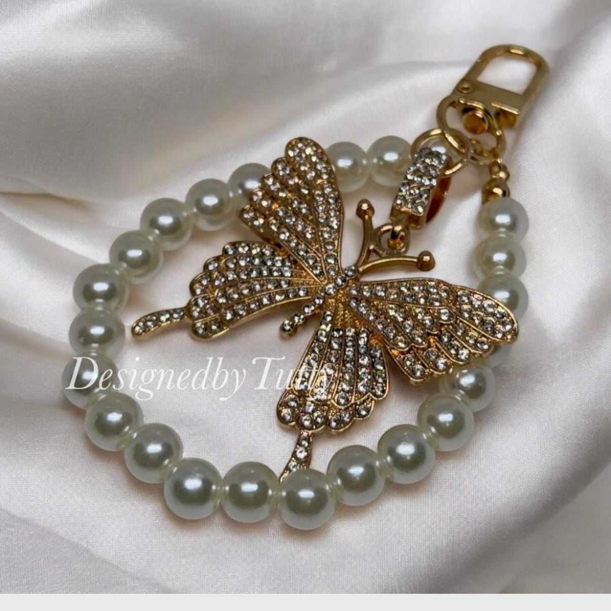 Butterfly pendant keychain | faux pearl| bag charm