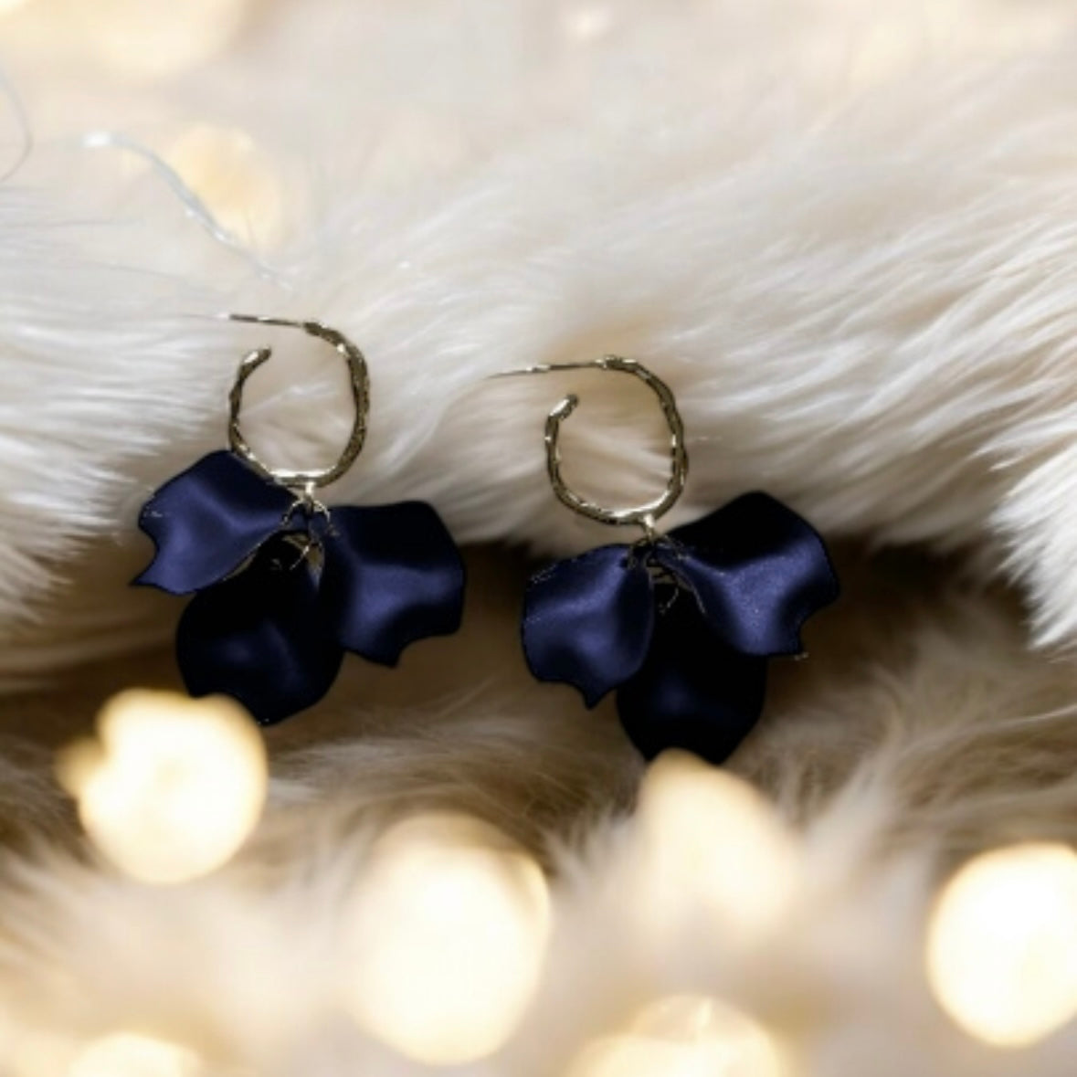 Blue - Navy blue flowers earrings | frosted irisdecent petals earrings | gold & blue floral earrings | bridal party wedding earrings - TuttyKnitty