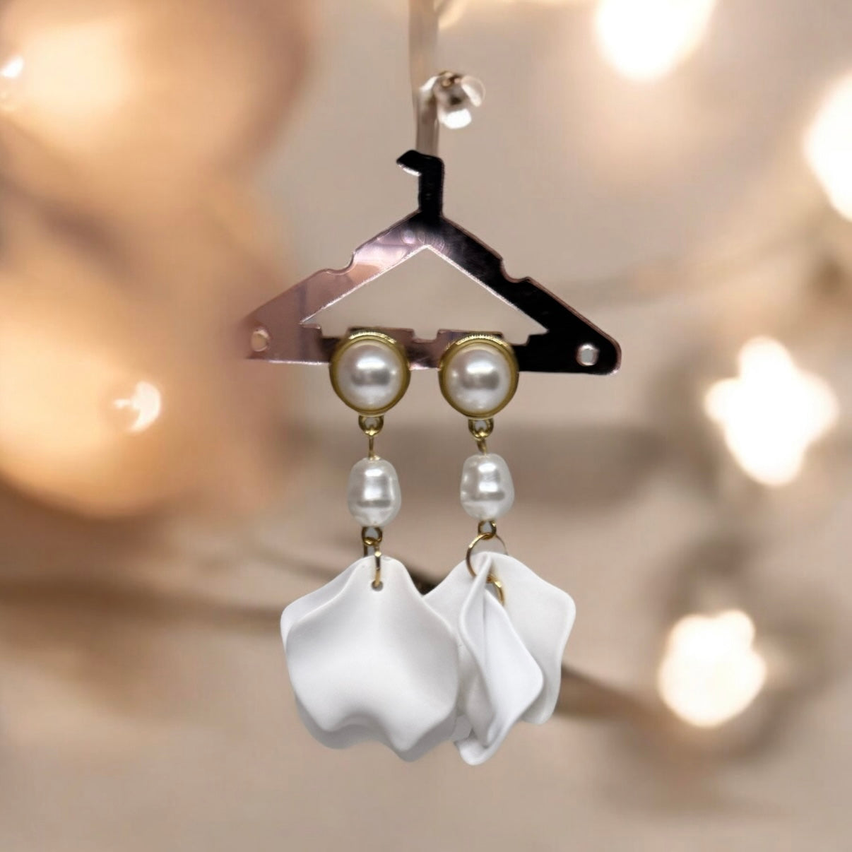 White - flowers earrings dangly earrings | matte petals hoop freshwater pearl floral earrings | bridal party wedding earrings