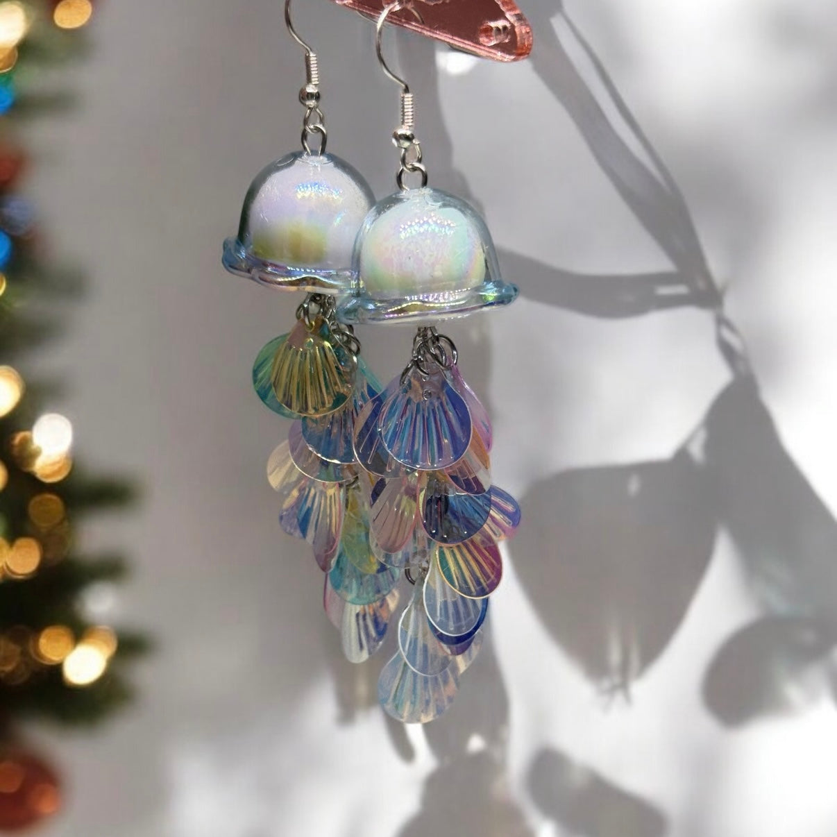 Whimsical - Mermaid blue Jellyfish earrings | sea creature zoology earrings | colourful clear iridescent dangle earrings | halgoram fun y2k earrings