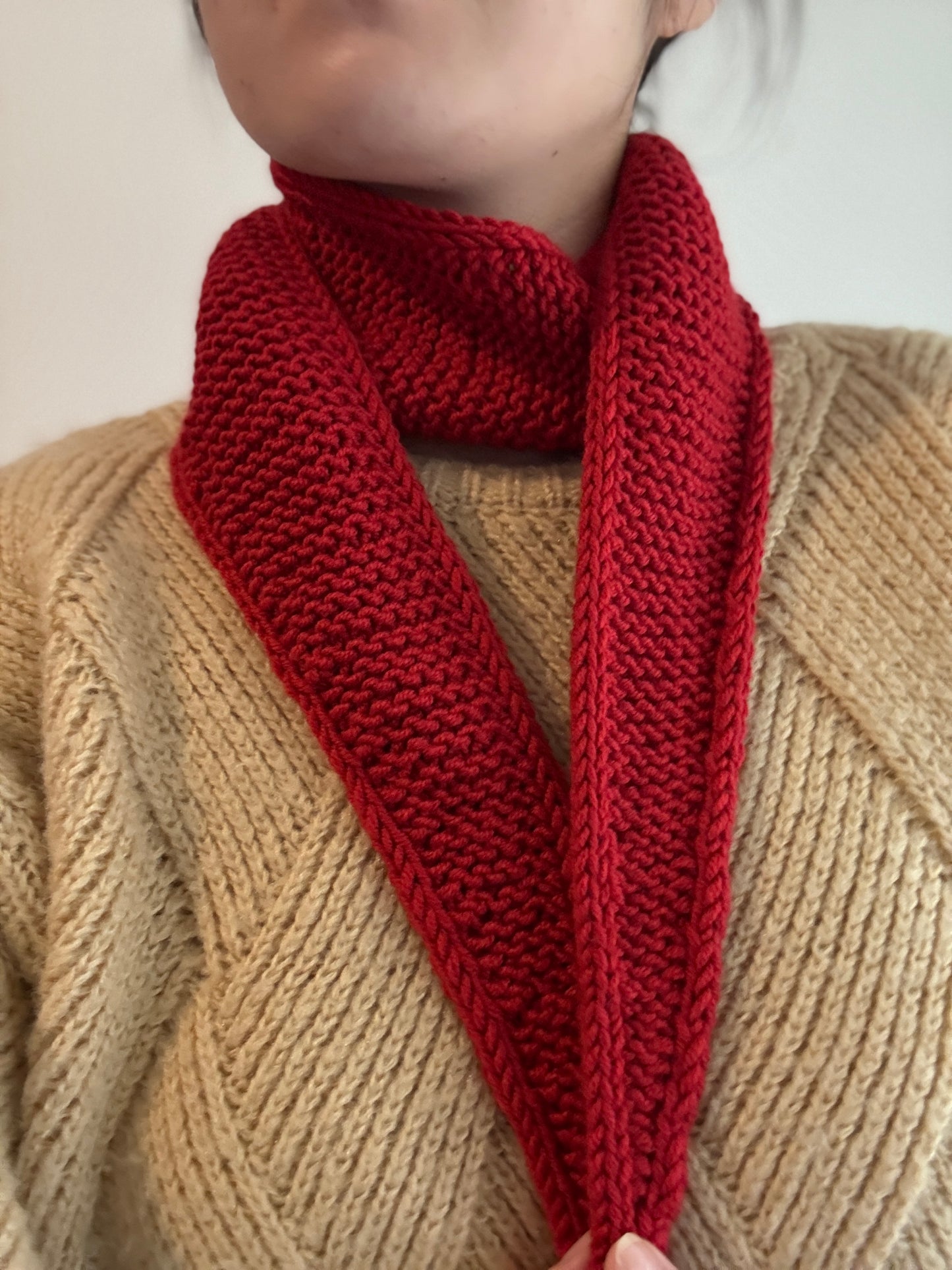 Sophie scarf in chilie pepper red | hand knit neckechief | winter wrap | small skinny scarf | handmade gift | tiktok viral scarf | wool yarn