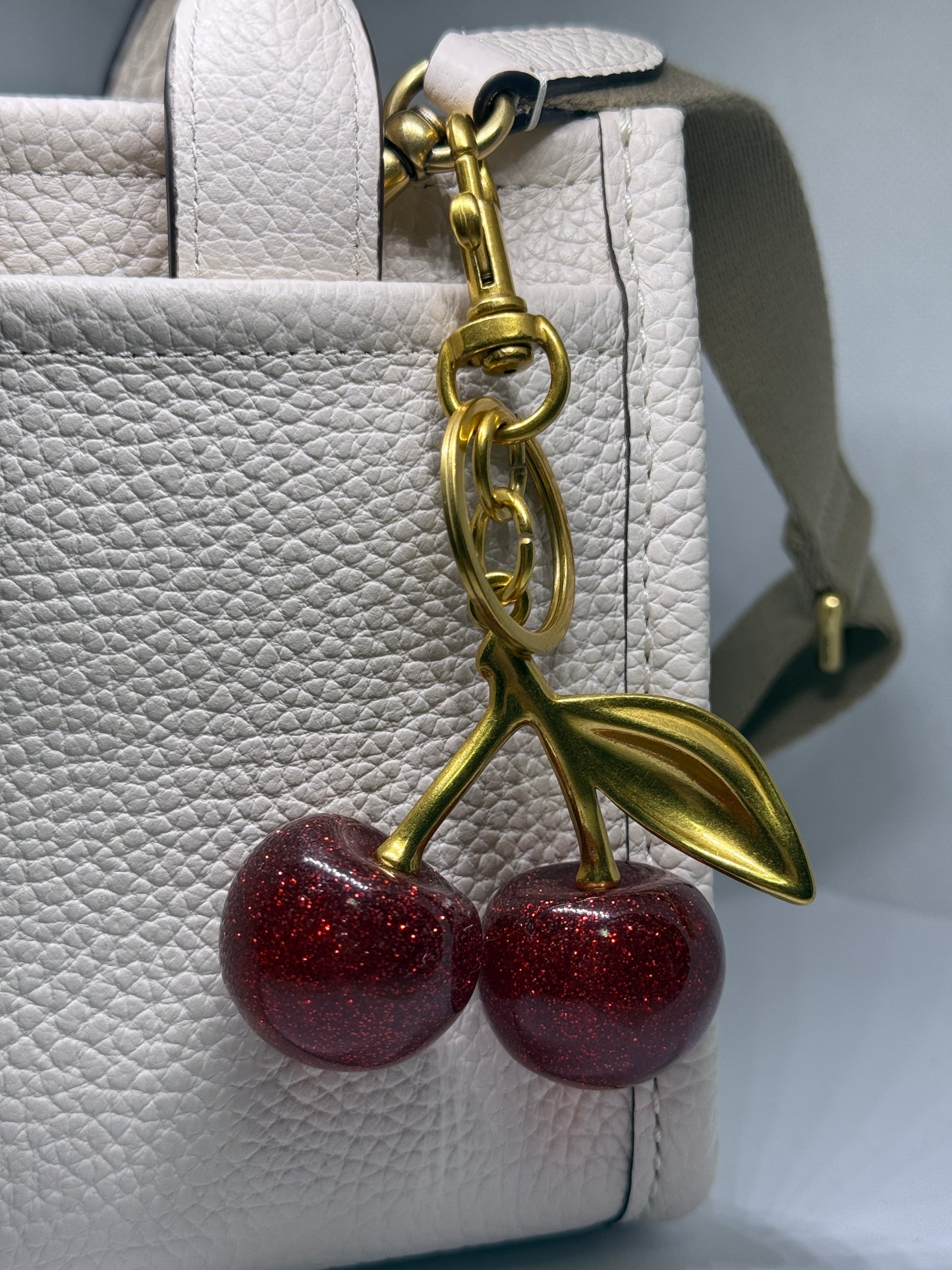 Cherry bag charm | key chain | golden chain with flowers and leaf