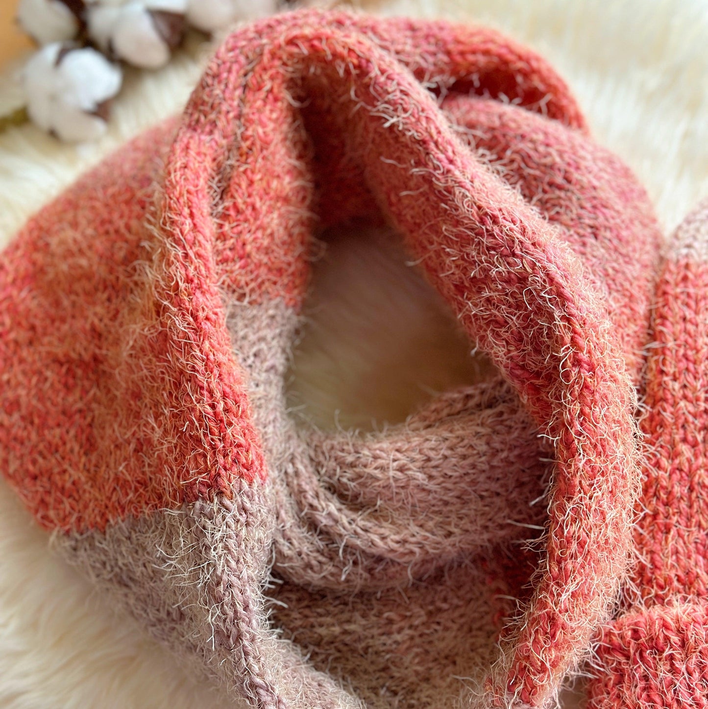 Handmade Double layered hand Knit beanie and circular scarf set | Winter Knit Hat foldable | matching scarf | soft and cozy (orange)