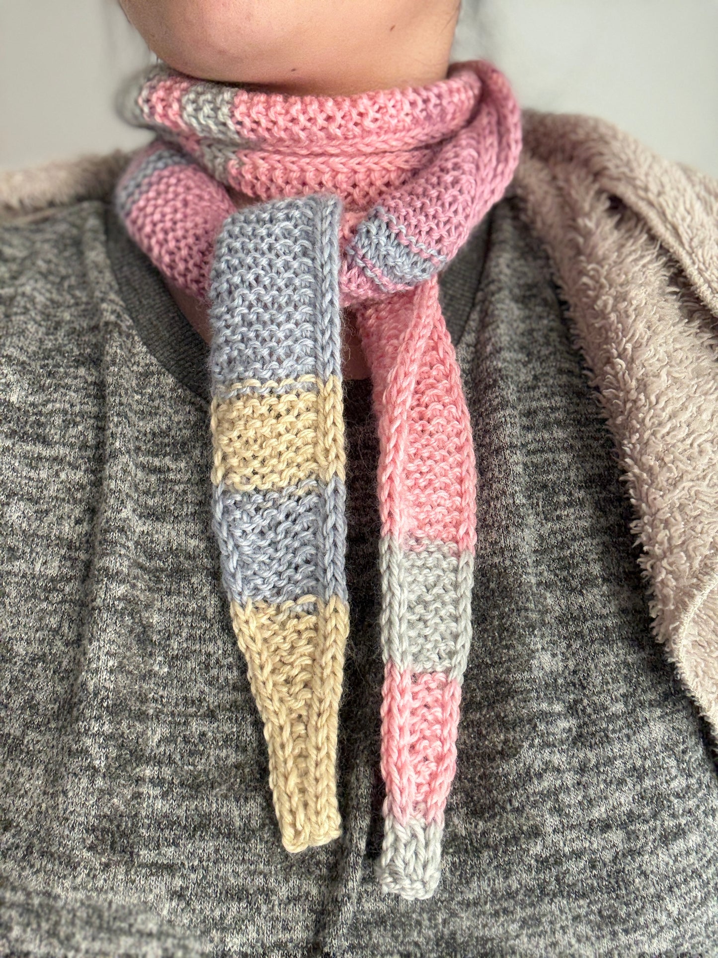 Sophie scarf in pastel mix | hand knit neckechief | winter wrap | small skinny scaf | handmade gift | tiktok viral scarf