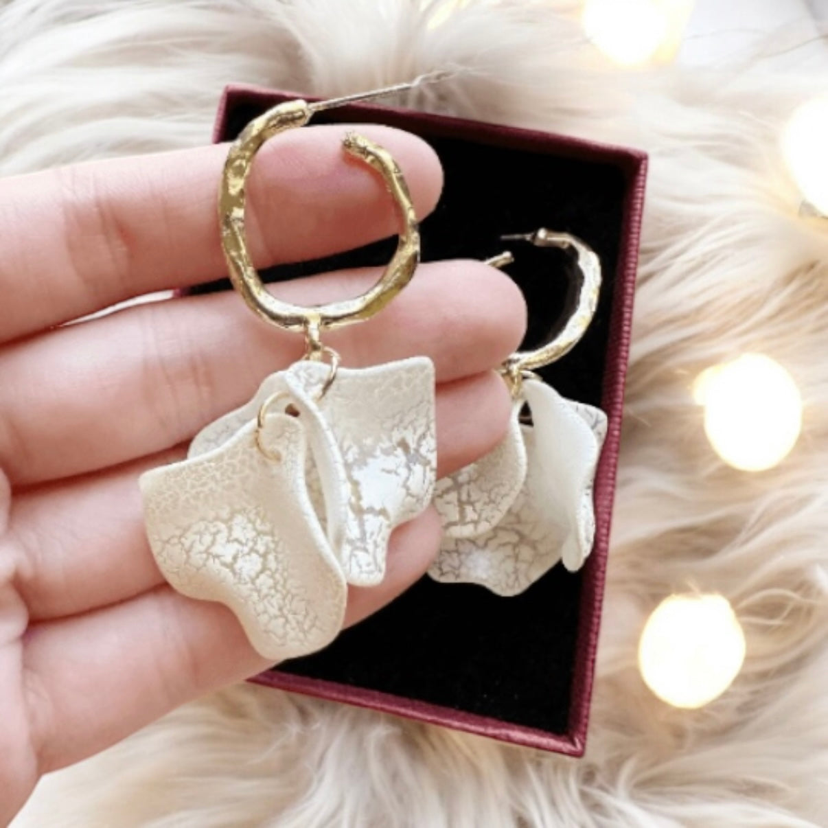 White - Gold and white frosted flower earrings earrings | baroque pearlescent shell petals earrings | spring floral earrings | bridal party wedding