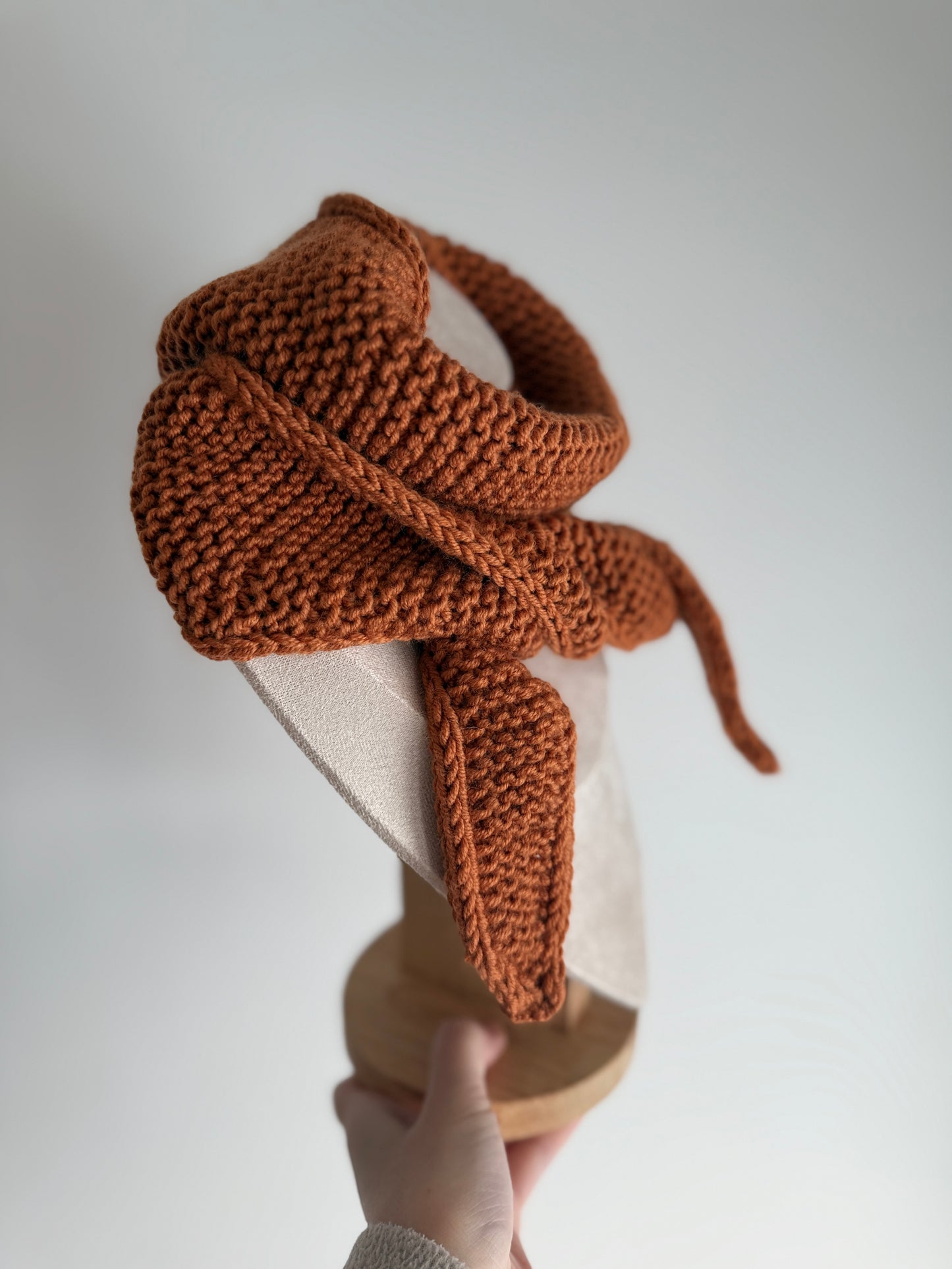 Sophie scarf leather brown | hand knit neckechief | winter wrap | small skinny scarf | handmade gift | tiktok viral scarf | wool yarn
