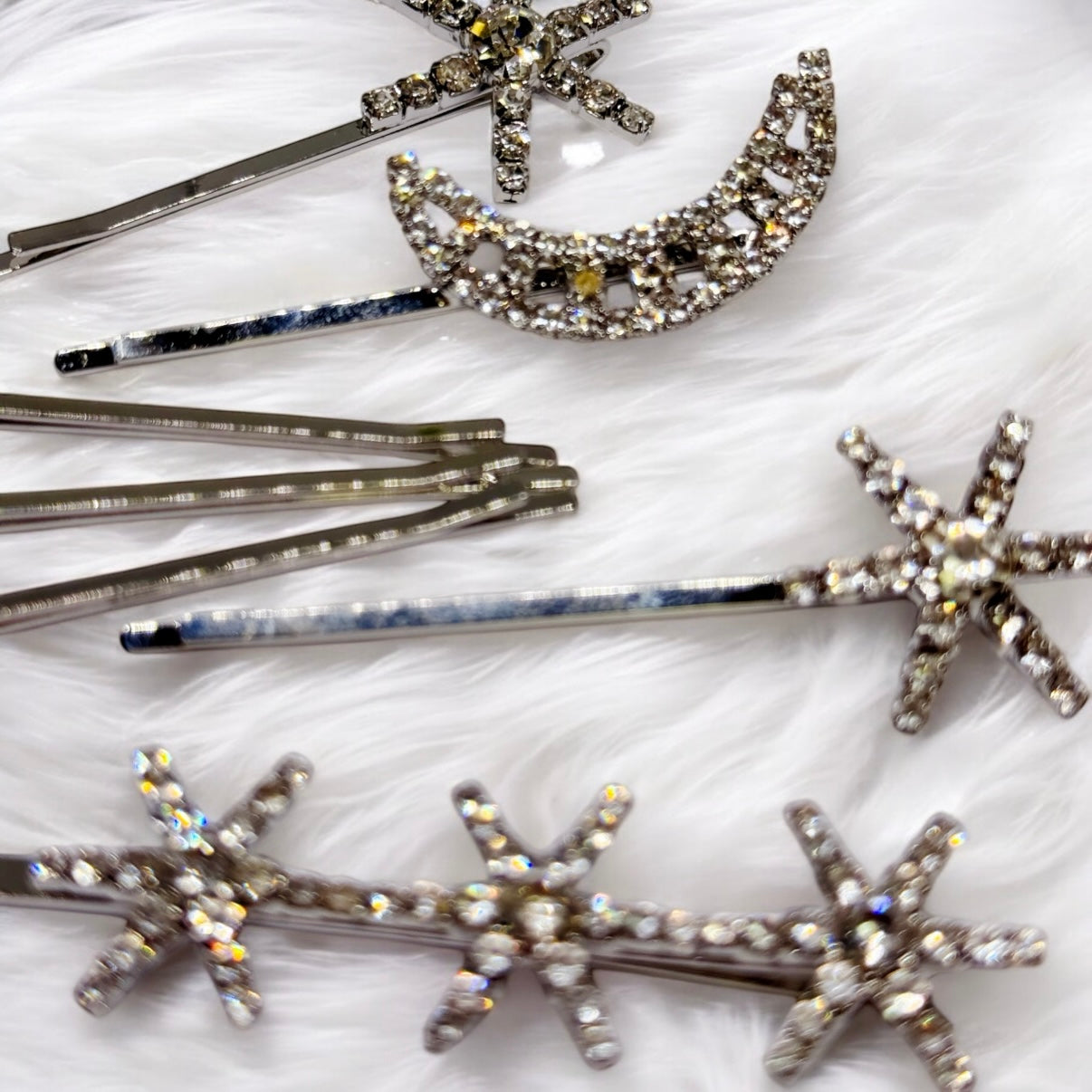 Silver glitter style celestial bridal hair clips set | rhinestones embedded vintage style hair slides | korean hair accessories | bobby pin