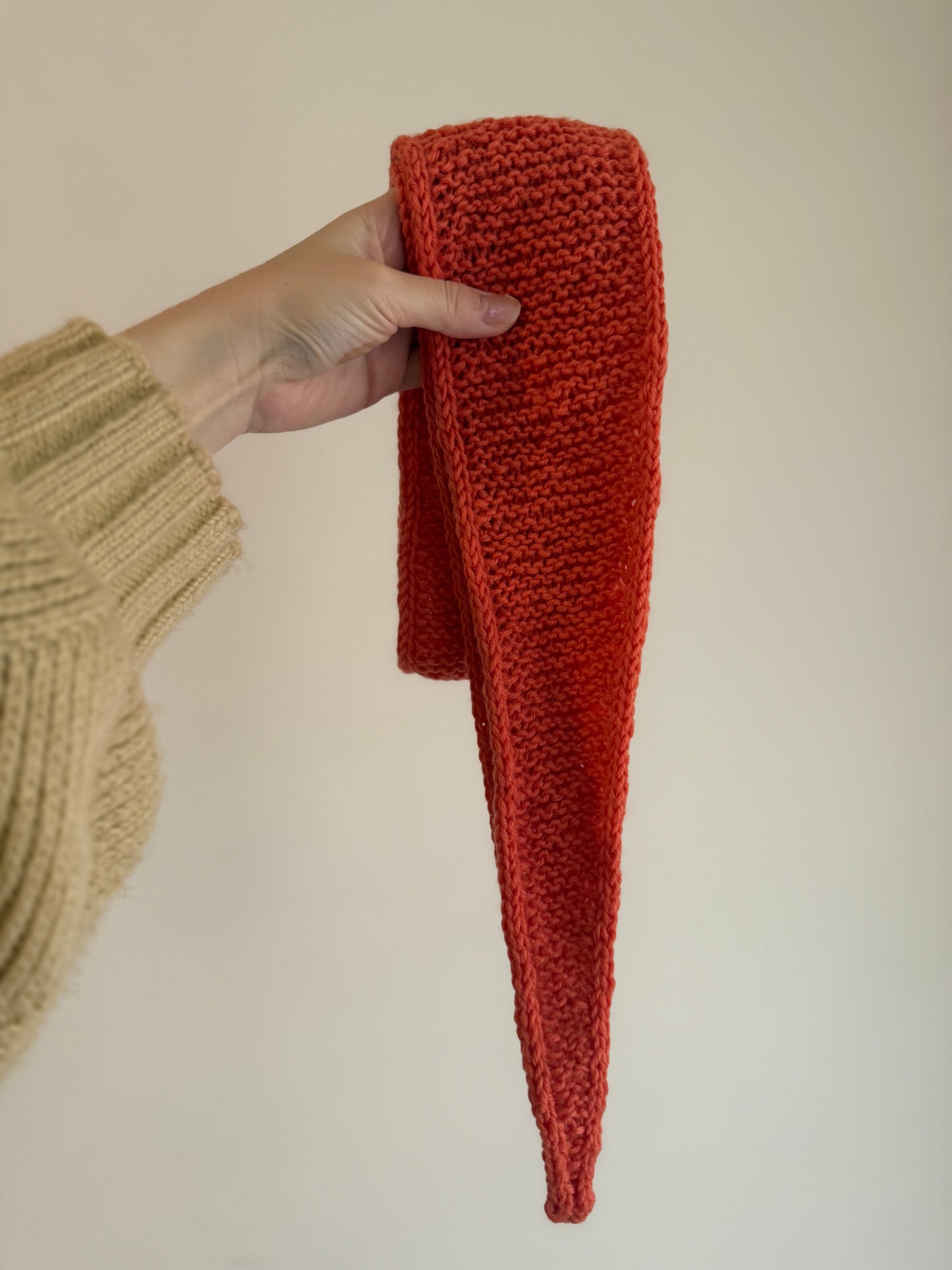 Sophie scarf in orange | hand knit neckechief | winter wrap | small skinny scarf | handmade gift | tiktok viral scarf | wool yarn