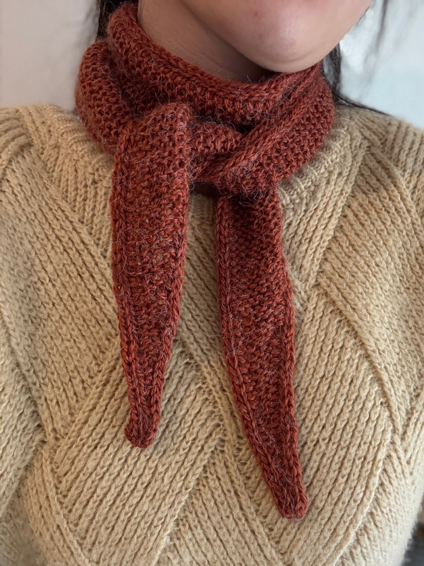 Sophie scarf in brown | hand knit neckechief | winter wrap | small skinny scaf | handmade gift | tiktok viral scarf