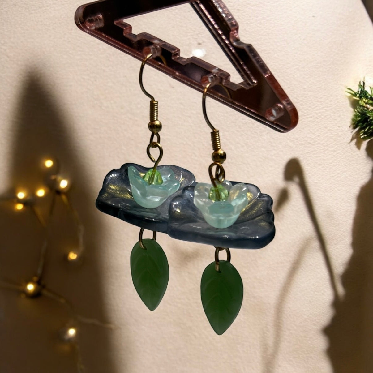 Whimsical - Lotus flower earrings | golden leaf mini flower earrings | elegant floral dangle chain earrings
