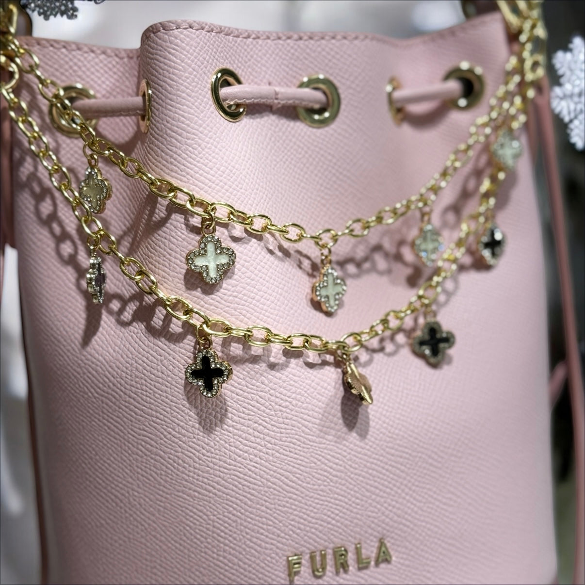 Clover bag charm | key chain | golden chain with gold buckle | y2k chain | bag lover gift
