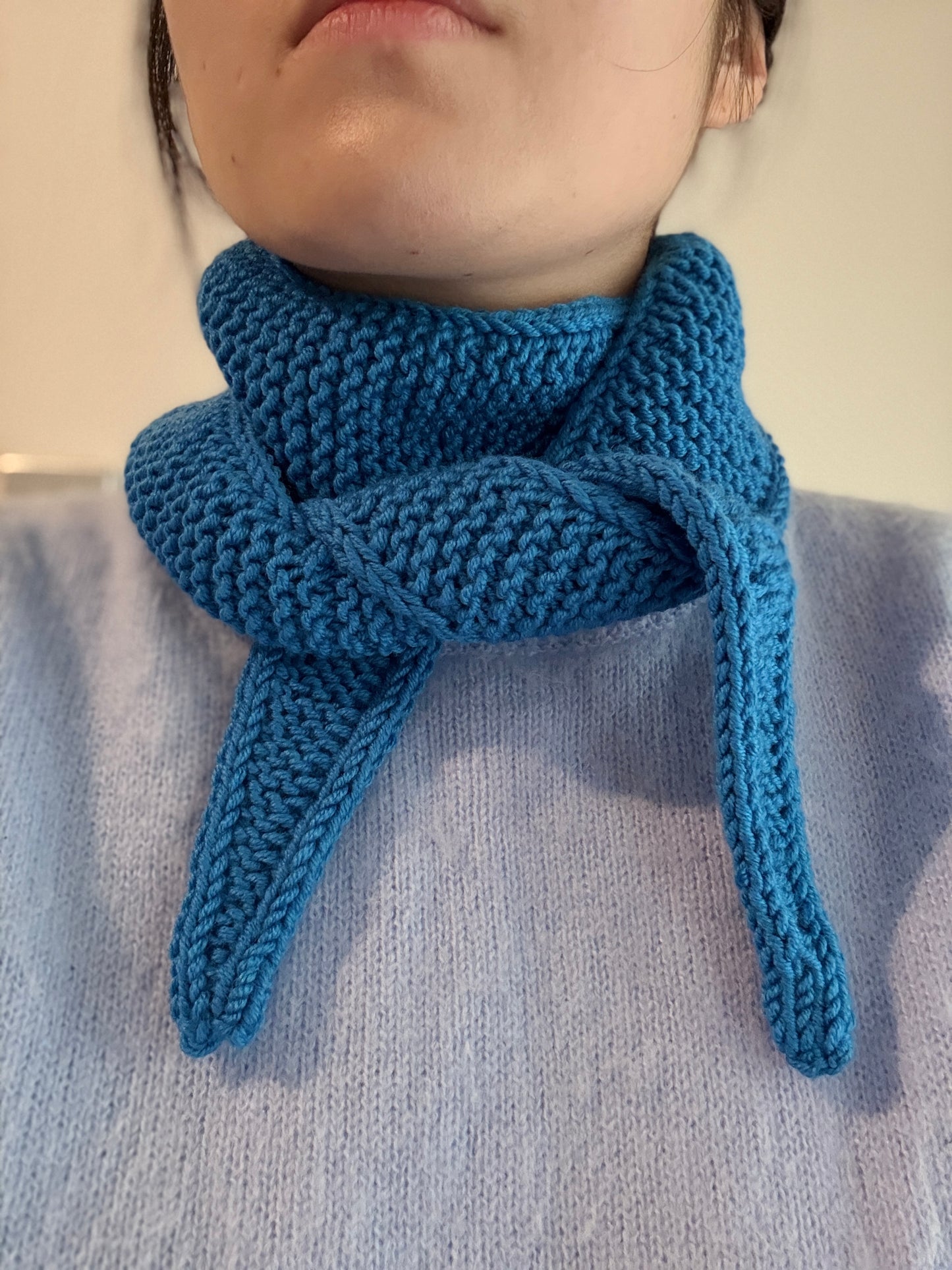 Sophie scarf in french blue | hand knit neckechief | winter wrap | small skinny scarf | handmade gift | tiktok viral scarf | wool yarn