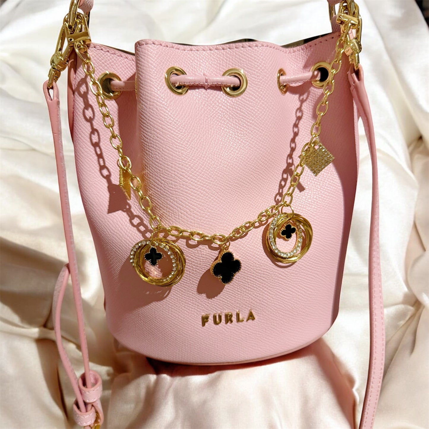 Clover bag charm | key chain | golden chain with gold buckle | y2k chain | bag lover gift