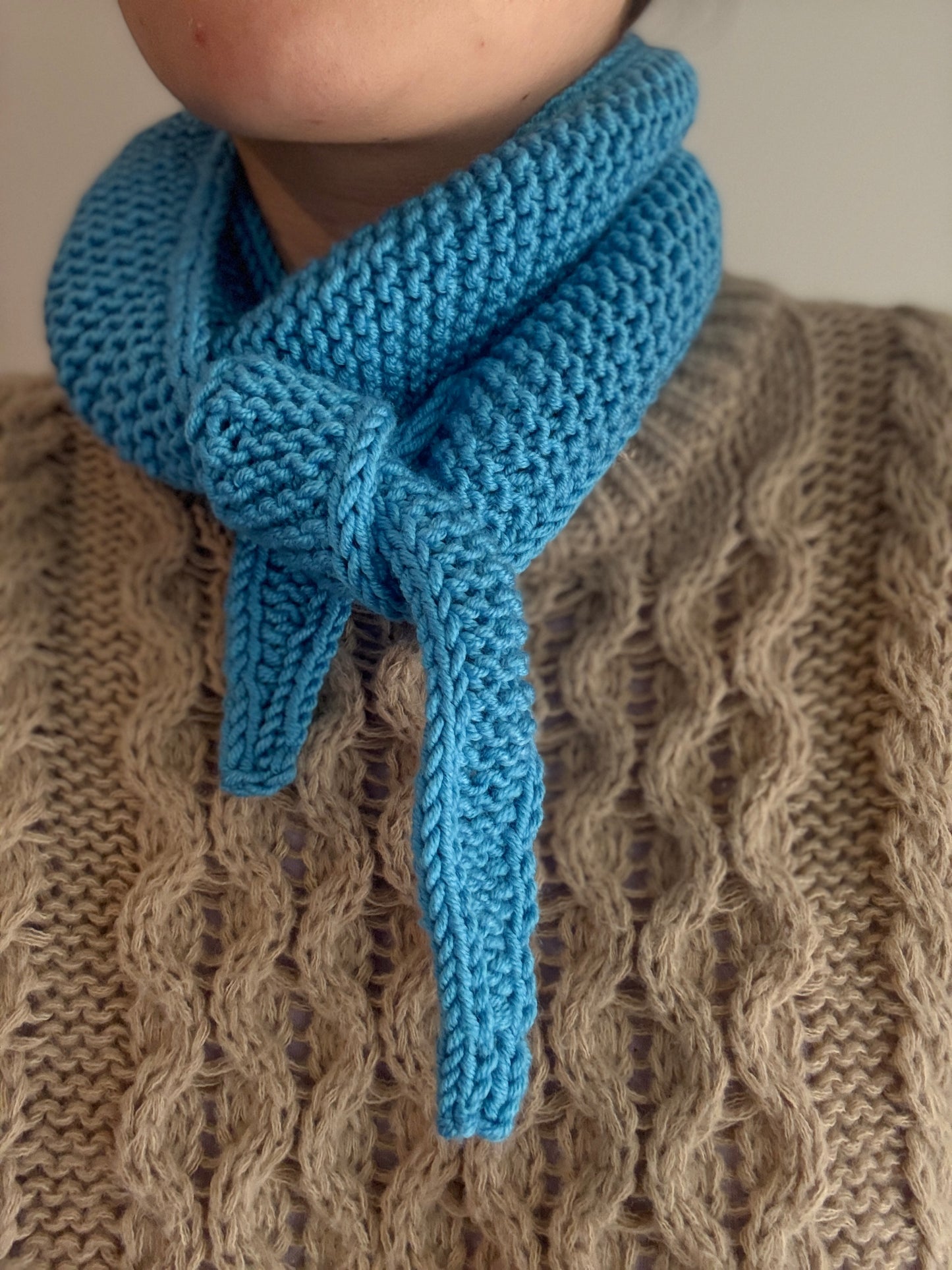 Sophie scarf in DJ blue | hand knit neckechief | winter wrap | small skinny scarf | handmade gift | tiktok viral scarf | wool yarn