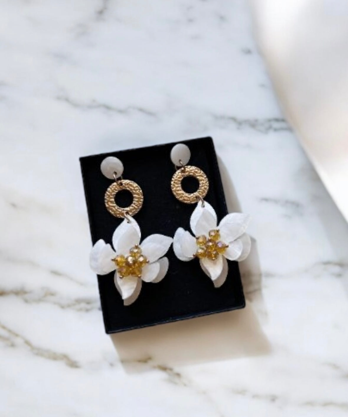 White - Acetate crystal flowers earrings | diamante rhinestones flower earrings | oversize spring blossom | floral statement earrings
