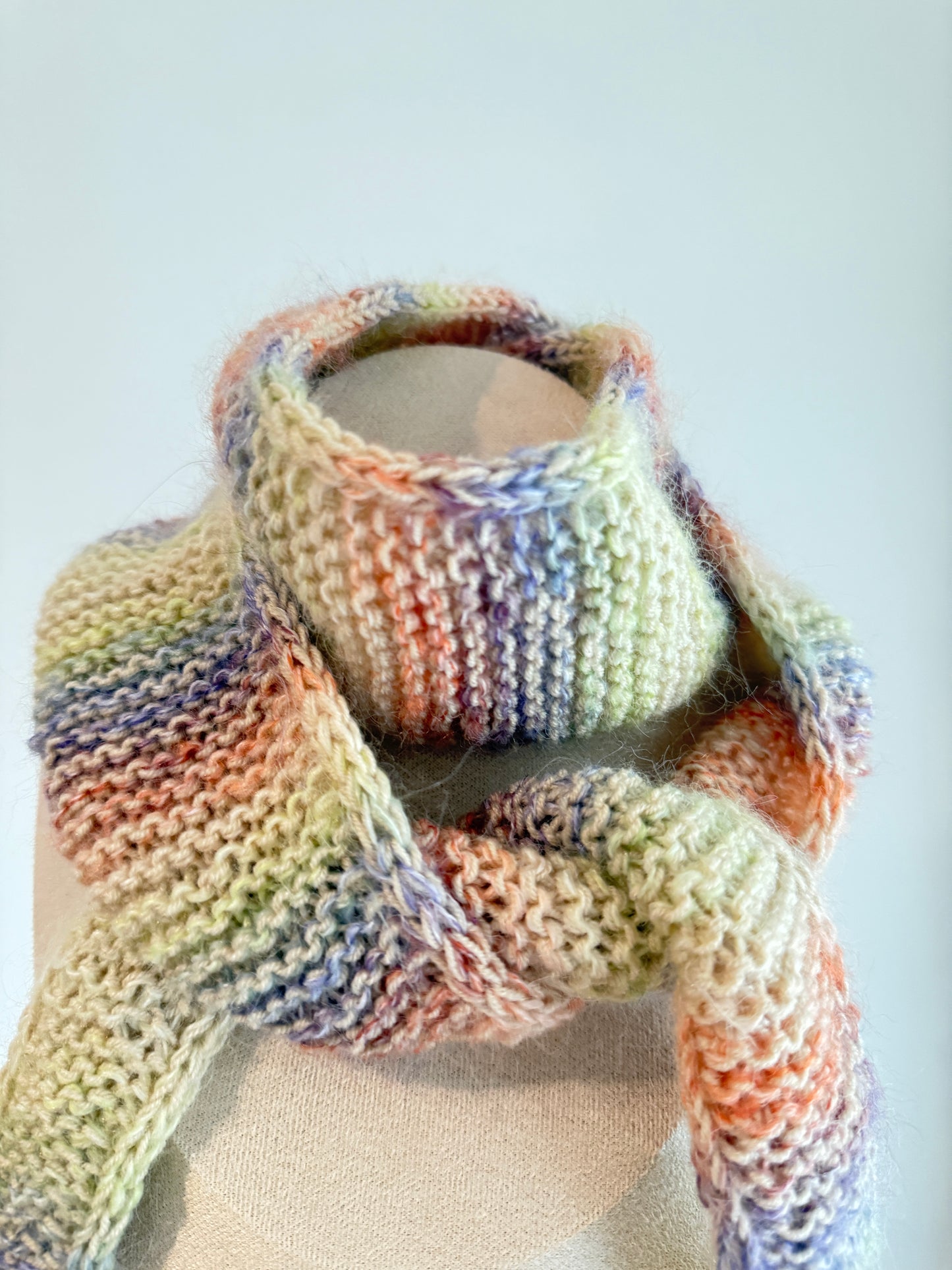 Sophie scarf in pastel mix | hand knit neckechief | winter wrap | small skinny scaf | handmade gift | tiktok viral scarf