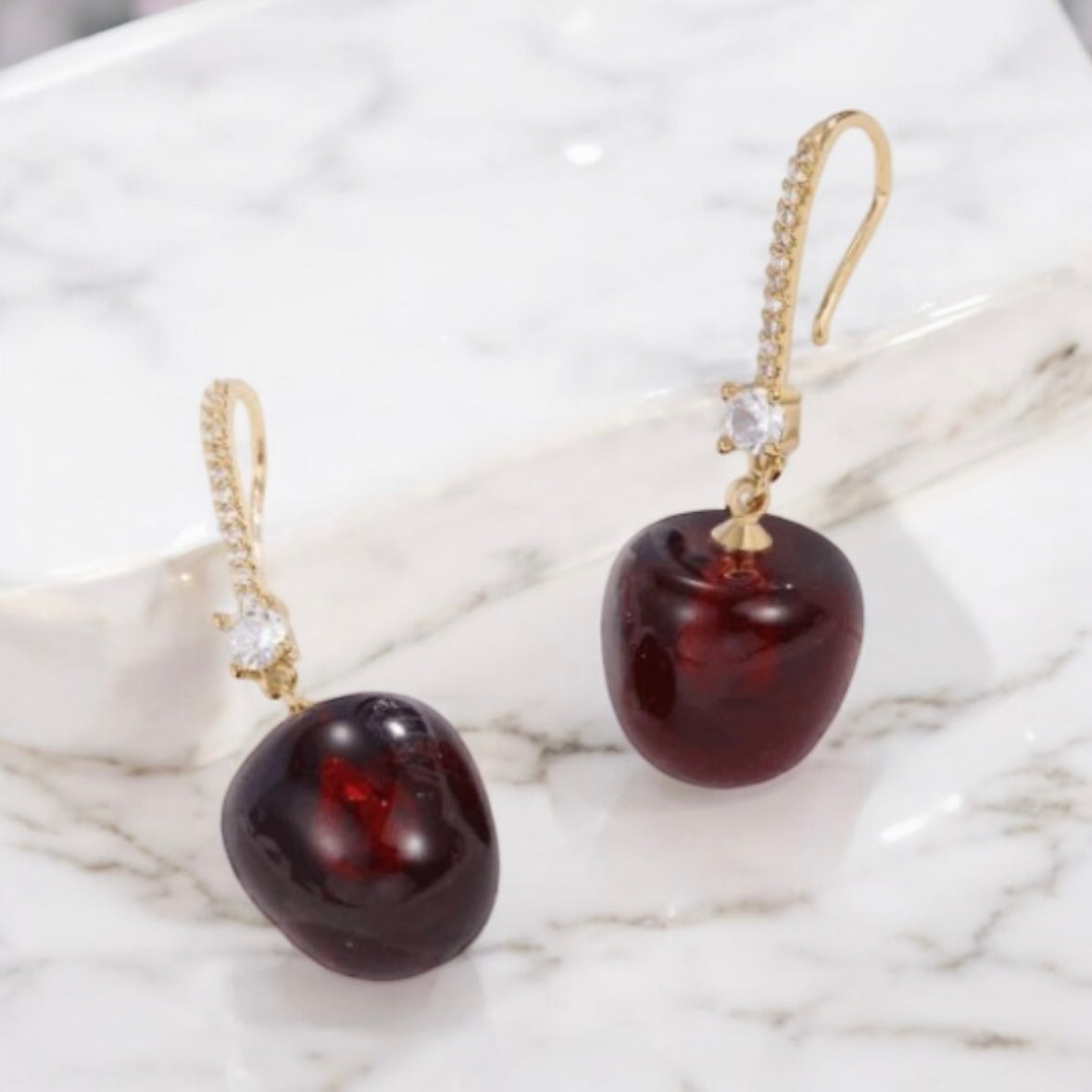 Kawaii - 3D red cherry dangle earrings | fruits dangle earrings | oversize statement | cute kawaii earrings or brooch| burgundy red cherry petals