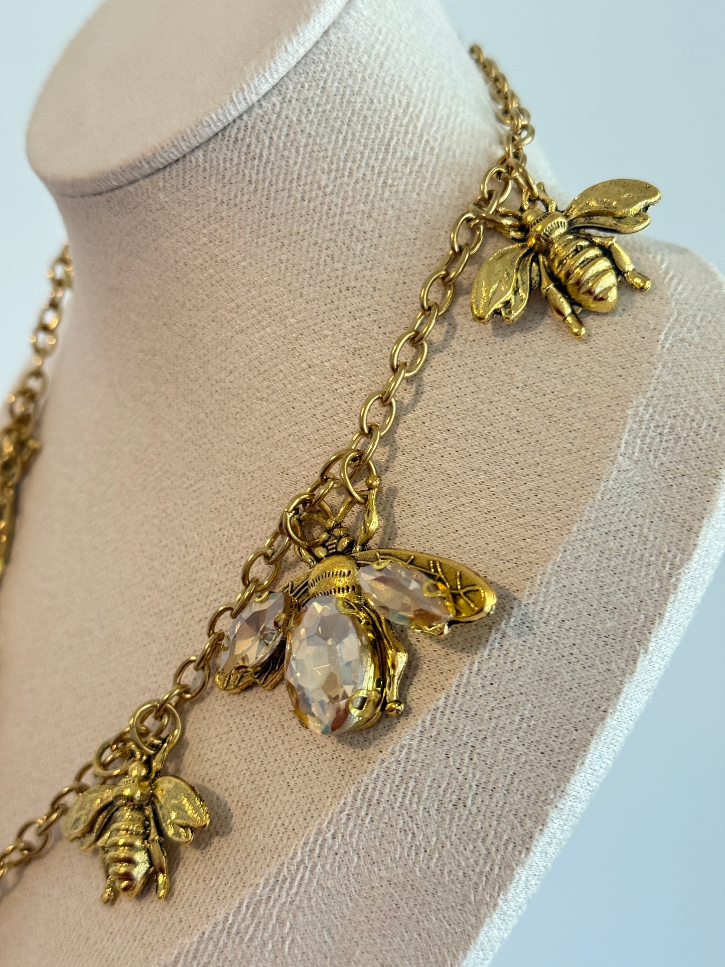Vintage style Golden rhinestones bee necklaces