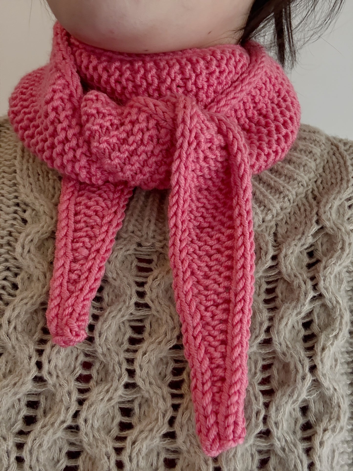 Sophie scarf in rose pink | hand knit neckechief | winter wrap | small skinny scarf | handmade gift | tiktok viral scarf | wool yarn