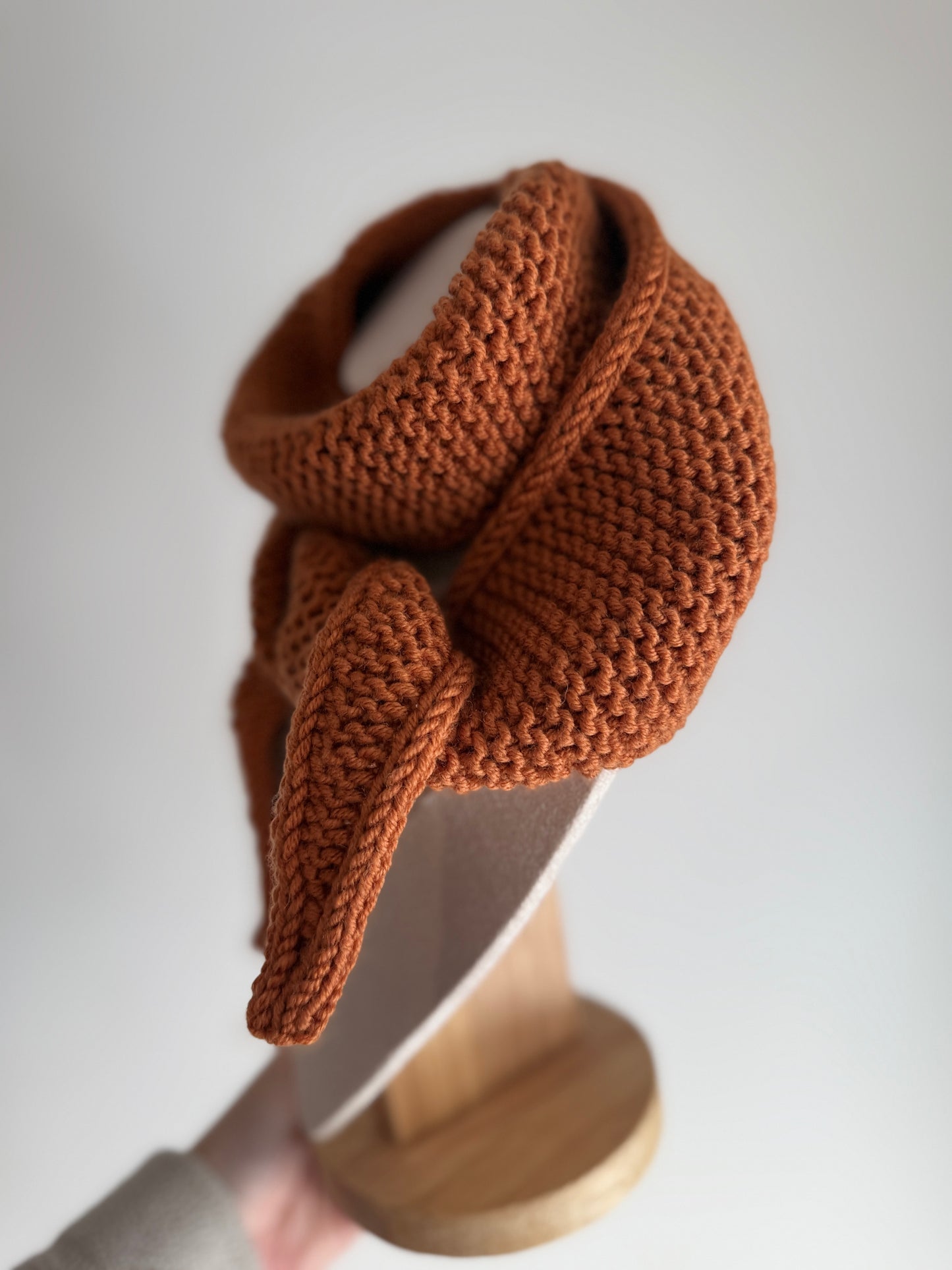 Sophie scarf leather brown | hand knit neckechief | winter wrap | small skinny scarf | handmade gift | tiktok viral scarf | wool yarn