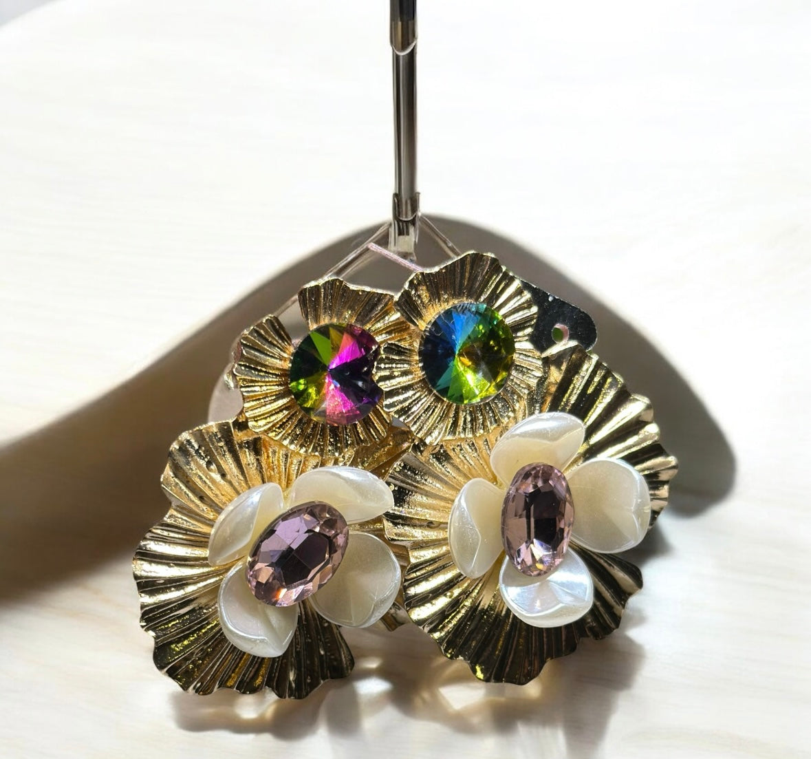 Floral - Gold flower shaped earrings| Crumpled geometric earrings | oversize statement earrings