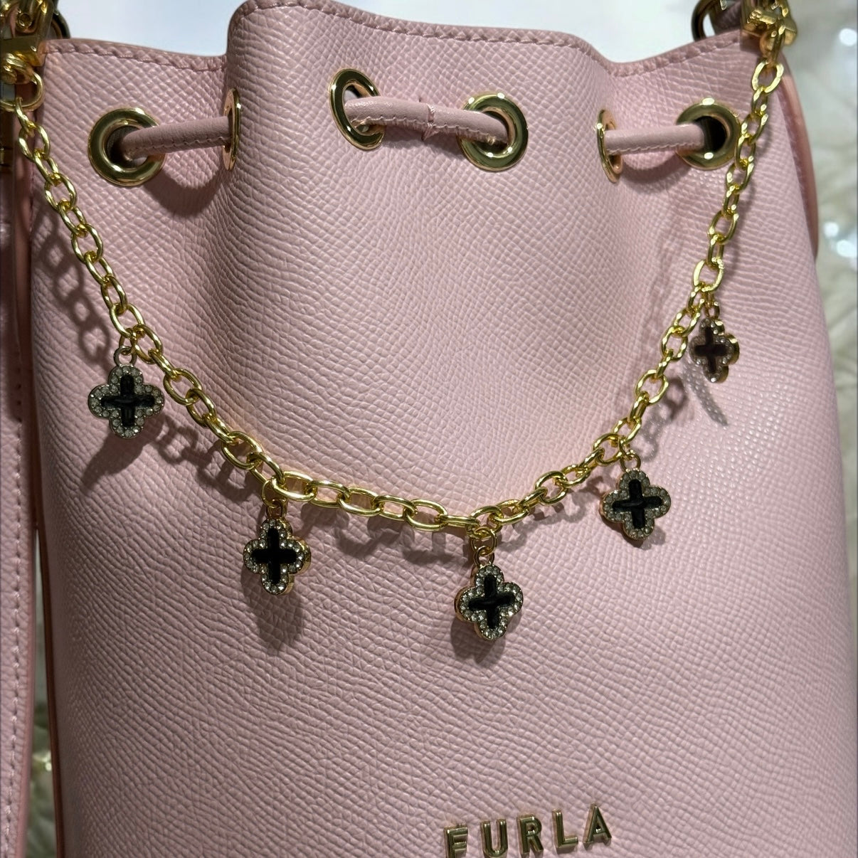 Clover bag charm | key chain | golden chain with gold buckle | y2k chain | bag lover gift