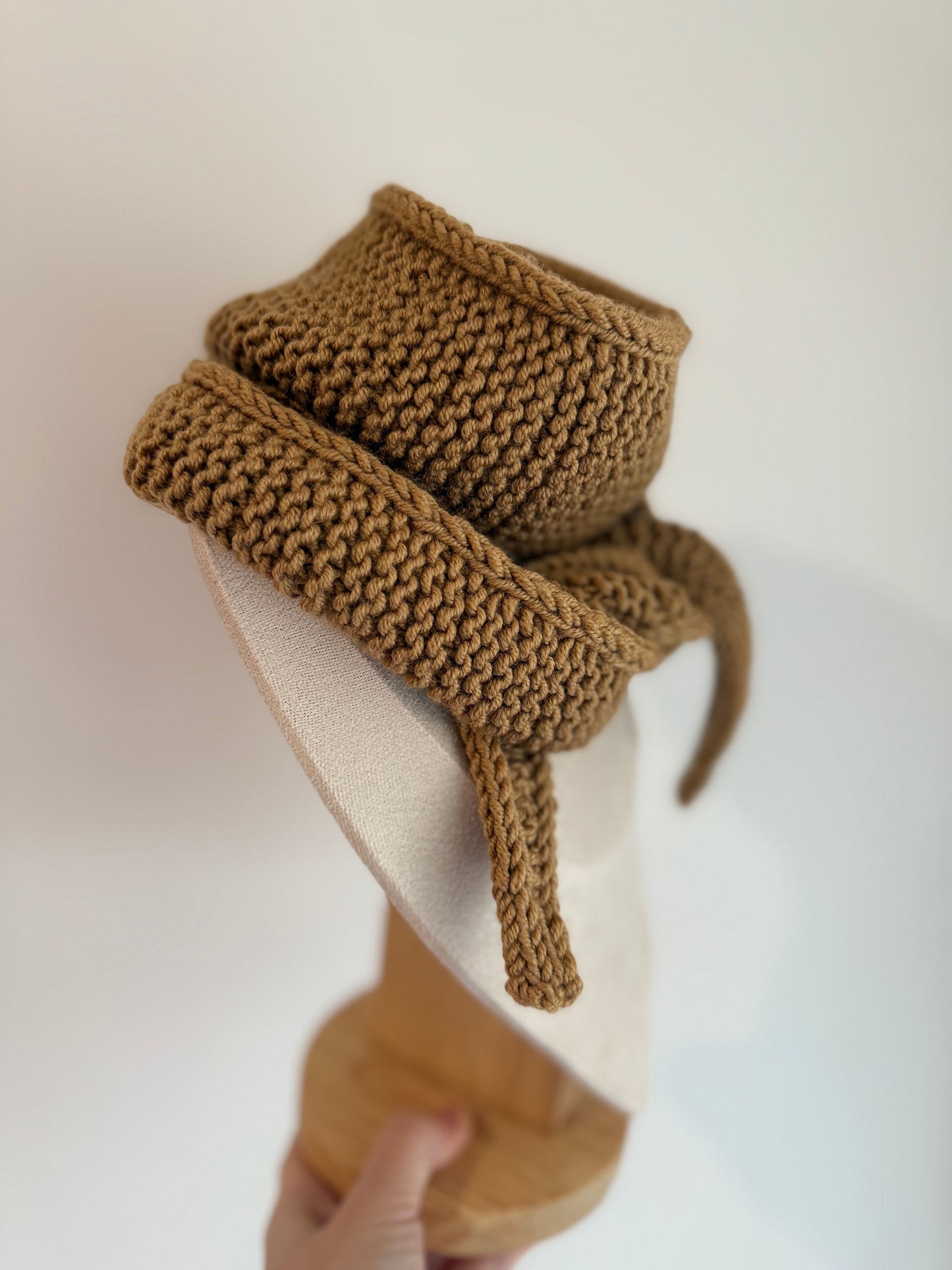 Sophie scarf in dark sand | hand knit neckechief | winter wrap | small skinny scarf | handmade gift | tiktok viral scarf | wool yarn