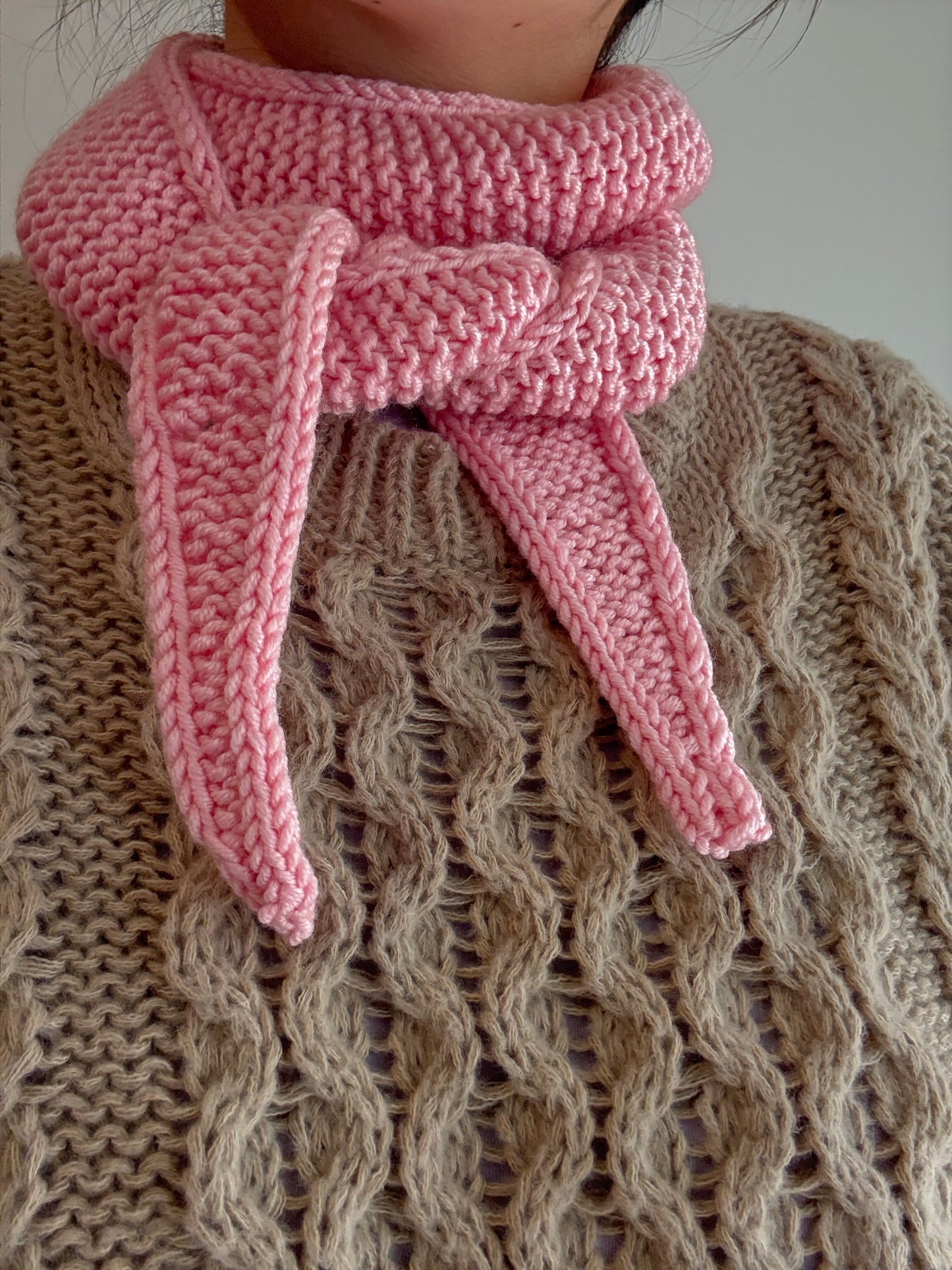 Sophie scarf in blossom pink | hand knit neckechief | winter wrap | small skinny scarf | handmade gift | tiktok viral scarf | wool yarn