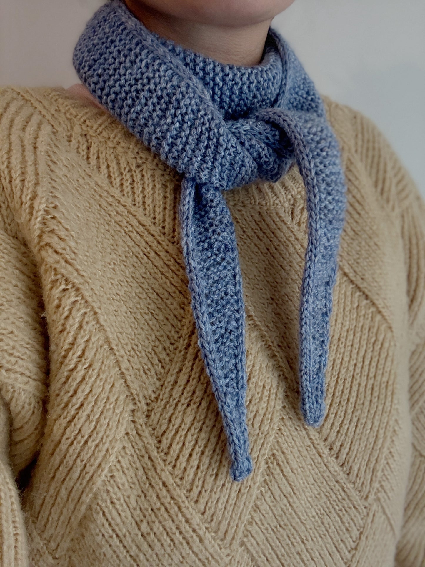 Sophie scarf in blue | hand knit neckechief | winter wrap | small skinny scarf | handmade gift | tiktok viral scarf