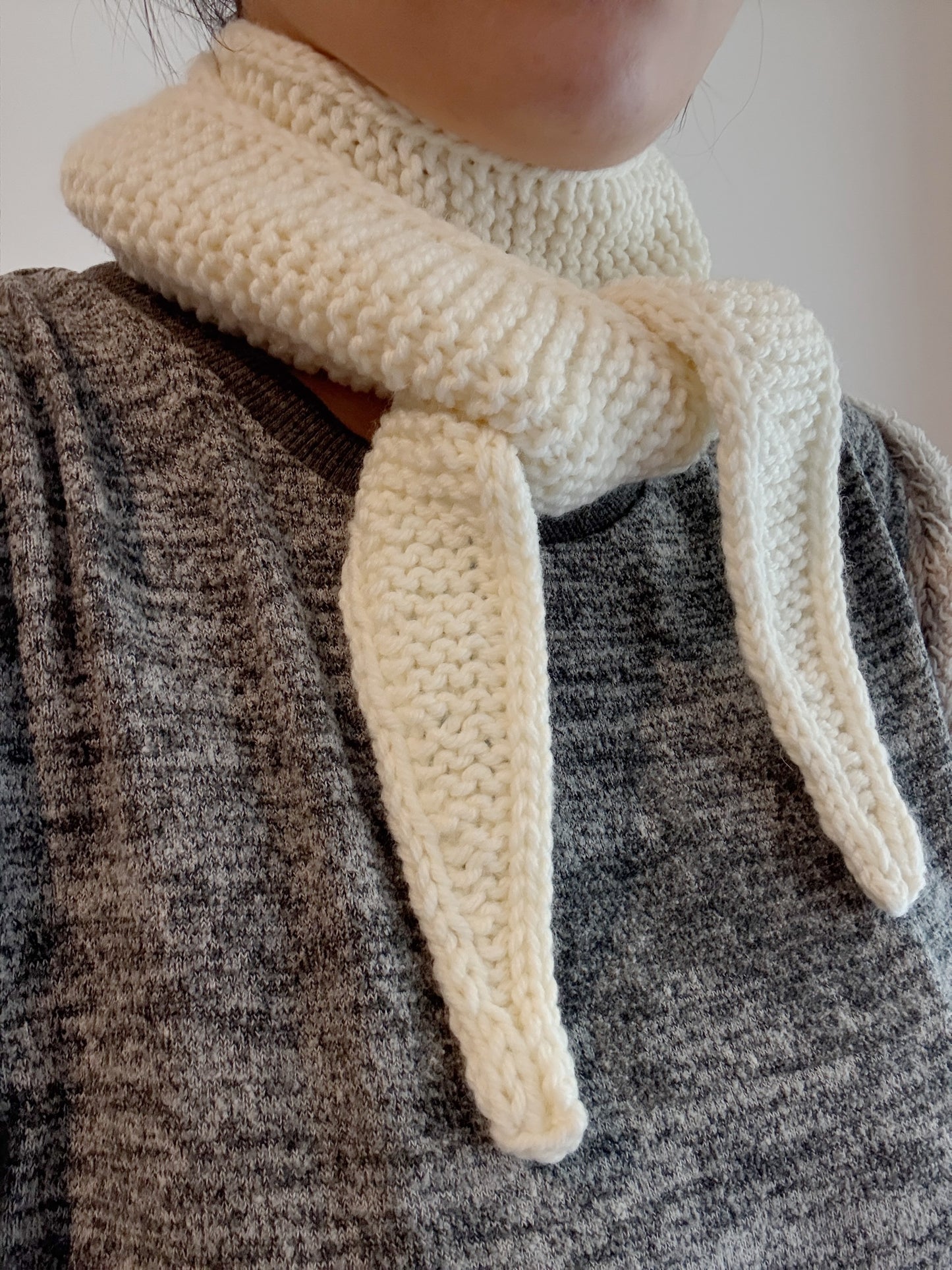 Sophie scarf in cream white | hand knit neckechief | winter wrap | small skinny scarf | handmade gift | tiktok viral scarf | wool yarn
