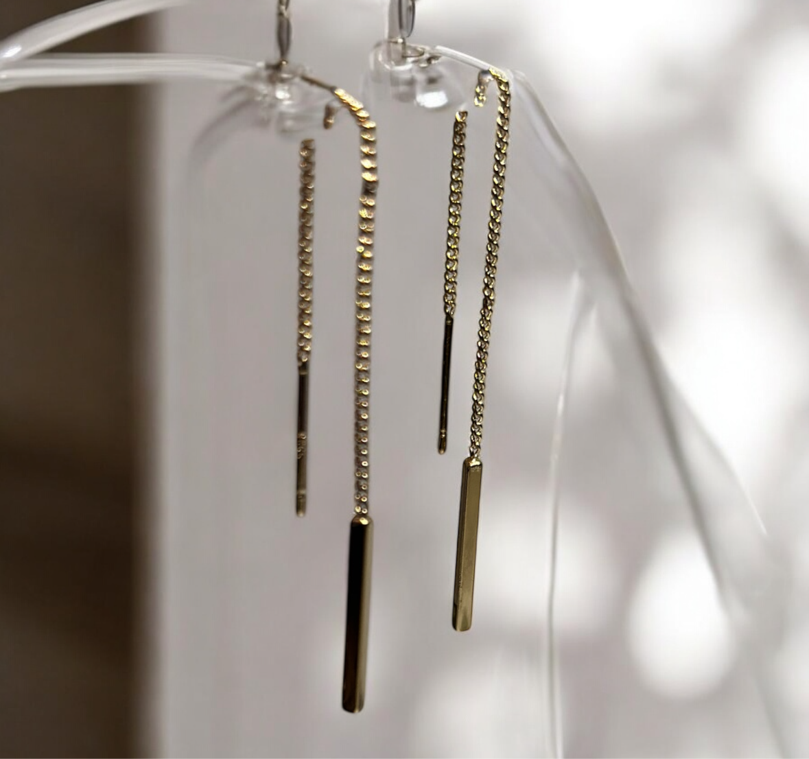 Minimalist - Golden bar dangle threader earrings | chain dangle earrings | minimalist elegant statement earrings | cute kawaii earrings