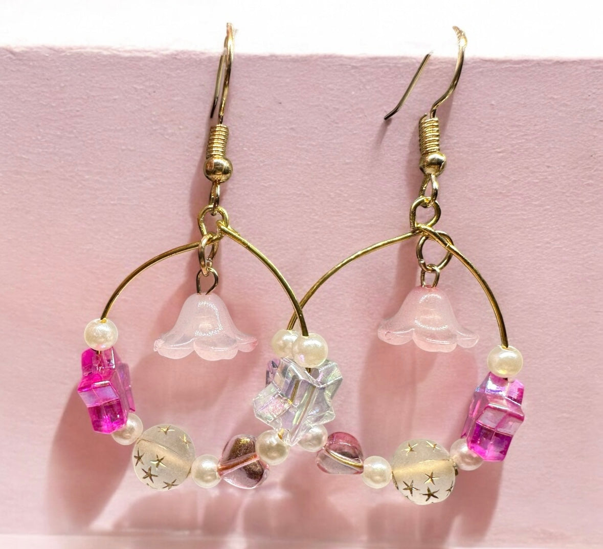 Whimsical - Flowers and star hoop earrings