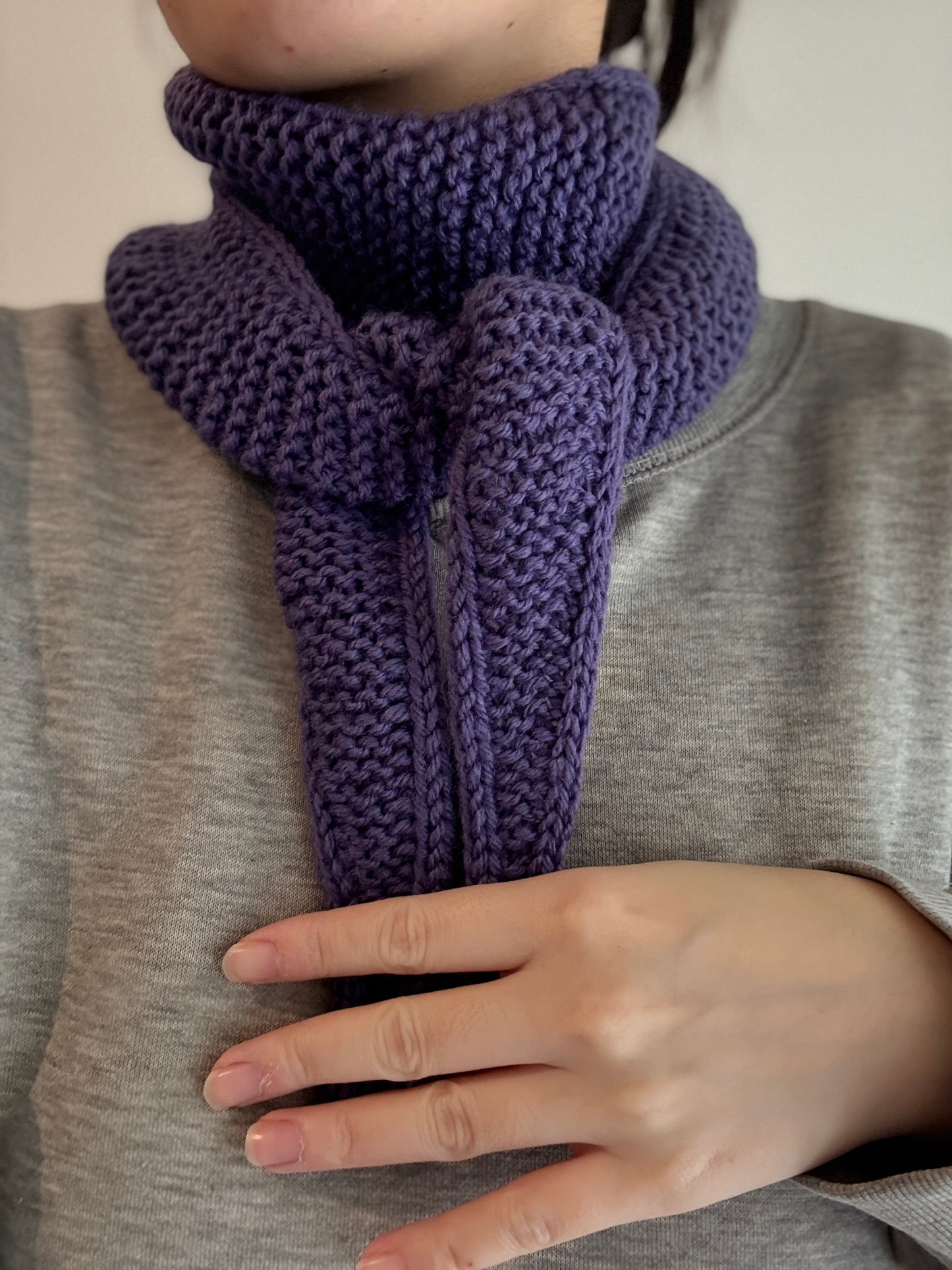 Sophie scarf in grape melange | hand knit neckechief | winter wrap | small skinny scarf | handmade gift | tiktok viral scarf | wool yarn