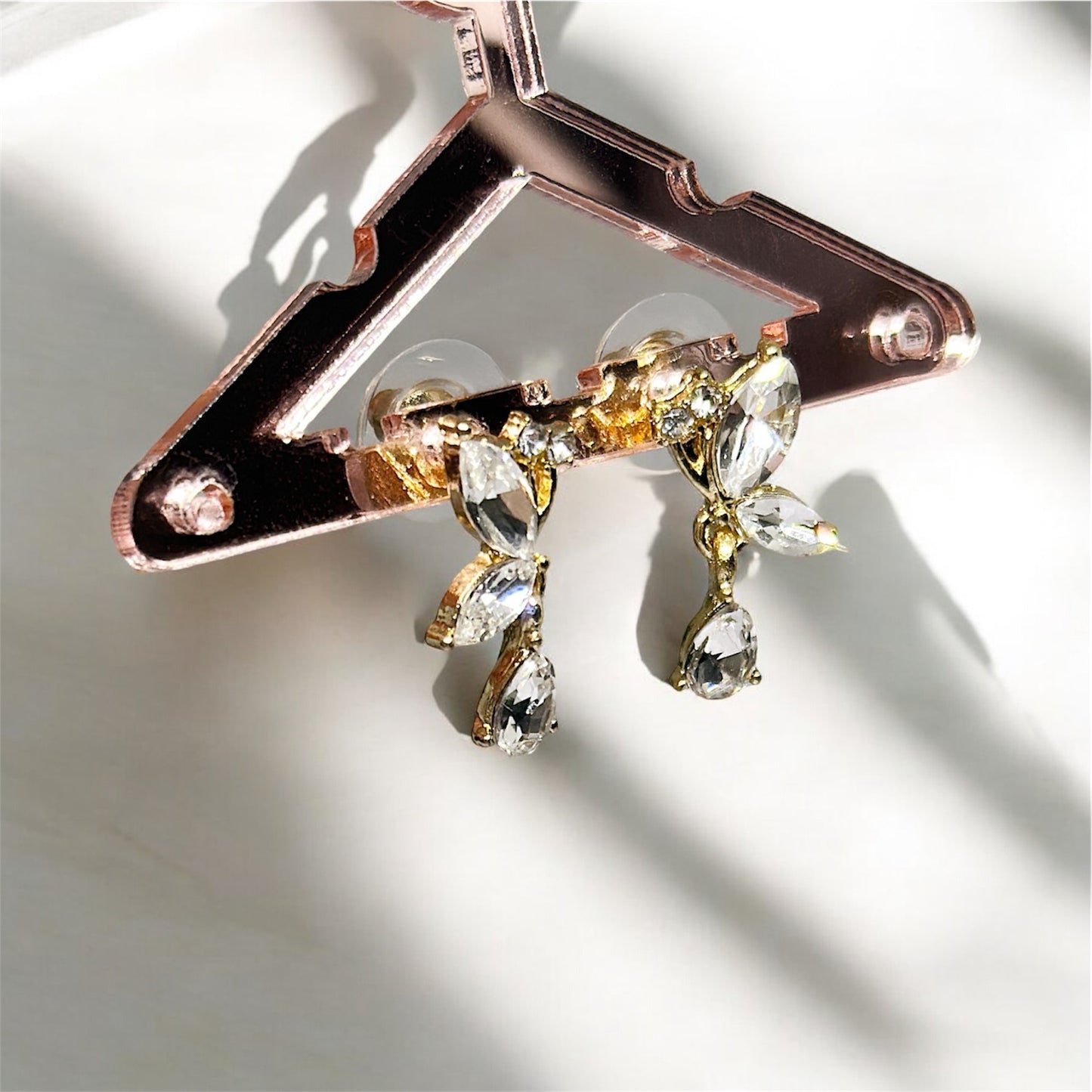 Minimalist - Gold rhinestone butterfly earrings